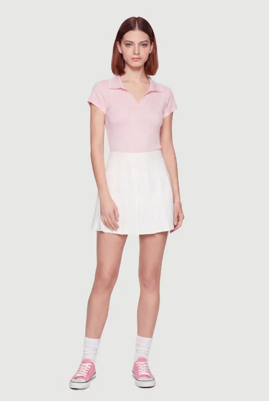 Contrast Trim Rib Knit Polo Top sold by Rainbow