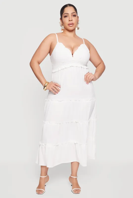 Plus Size Ruffle Trim Tiered Maxi Dress sold by Rainbow