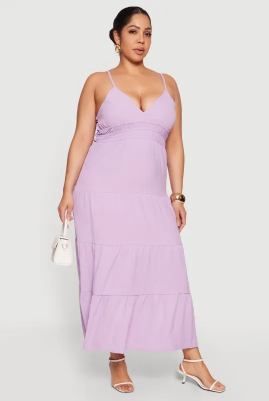 Plus Size Crepe Knit Ruffle Tiered Maxi Dress sold by Rainbow