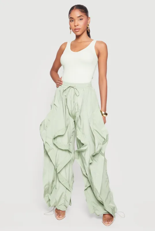 Drawstring Waist Ruffle Parachute Pants made by Daisy