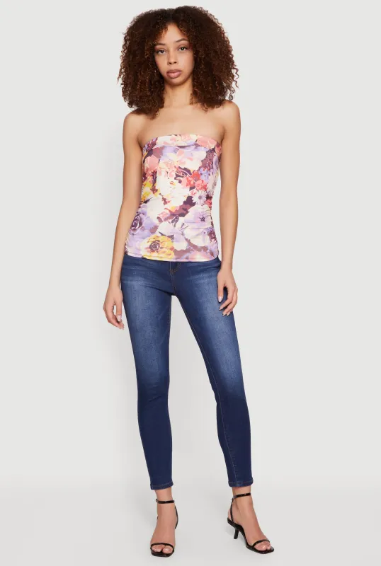 Patterned Ruched Side Tube Top sold by Rainbow