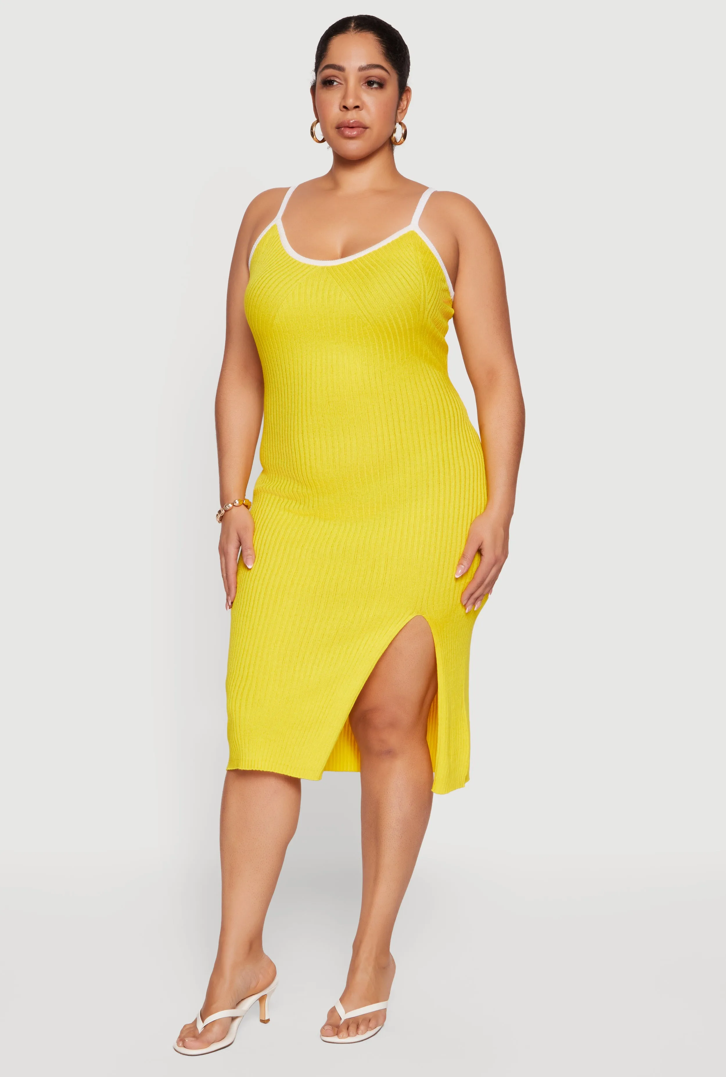 Plus Size Contrast Trim Rib Knit Cami Midi Dress sold by Rainbow product image thumbnail 2