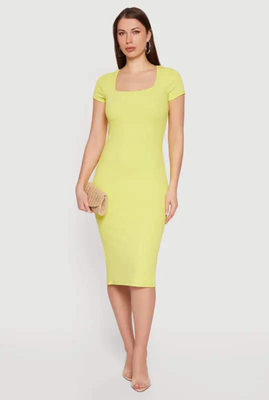 Rib Knit Short Sleeve Square Neck Midi Dress sold by Rainbow