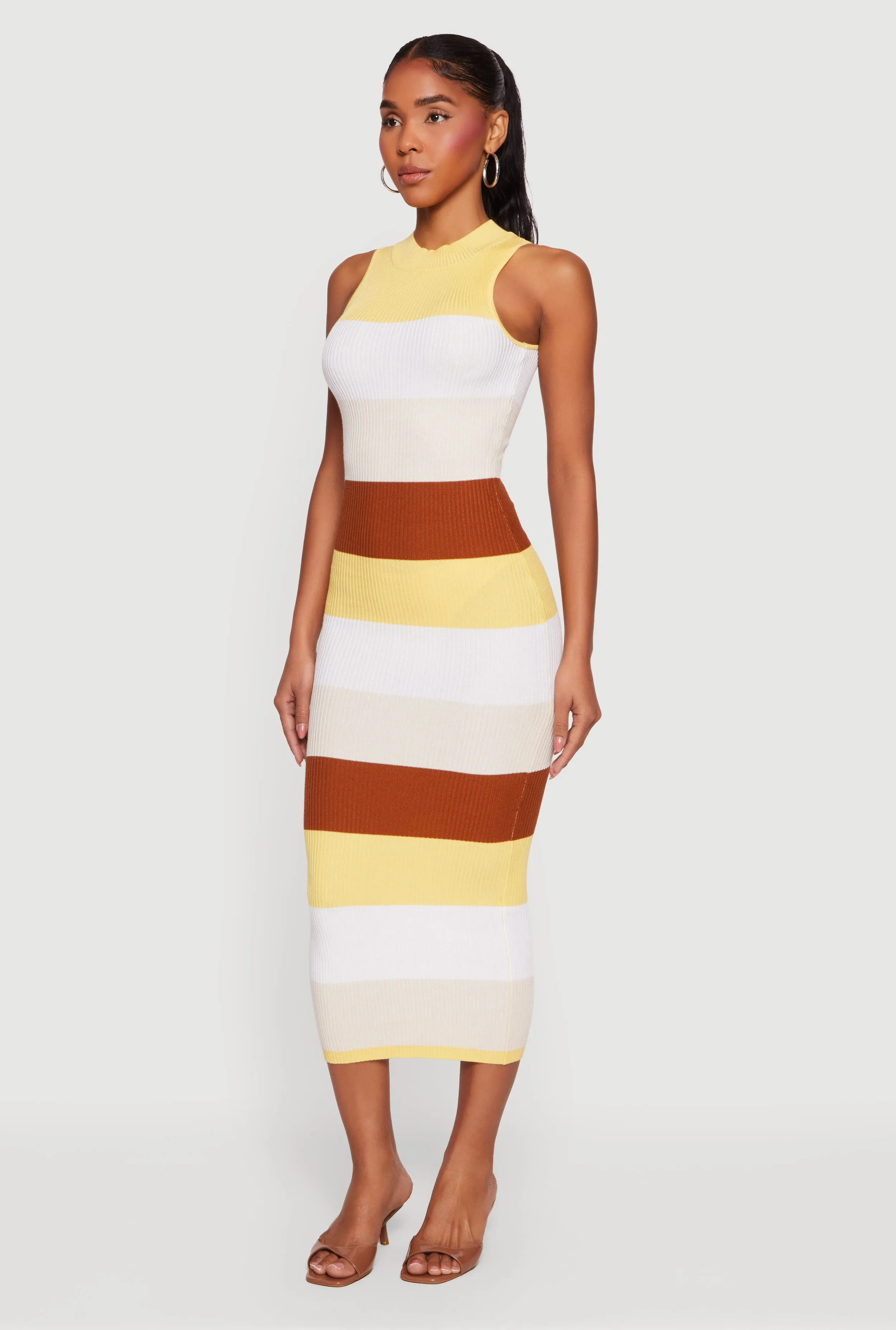 Color Block Rib Knit Mock Neck Sleeveless Midi Dress sold by Rainbow product image thumbnail 2
