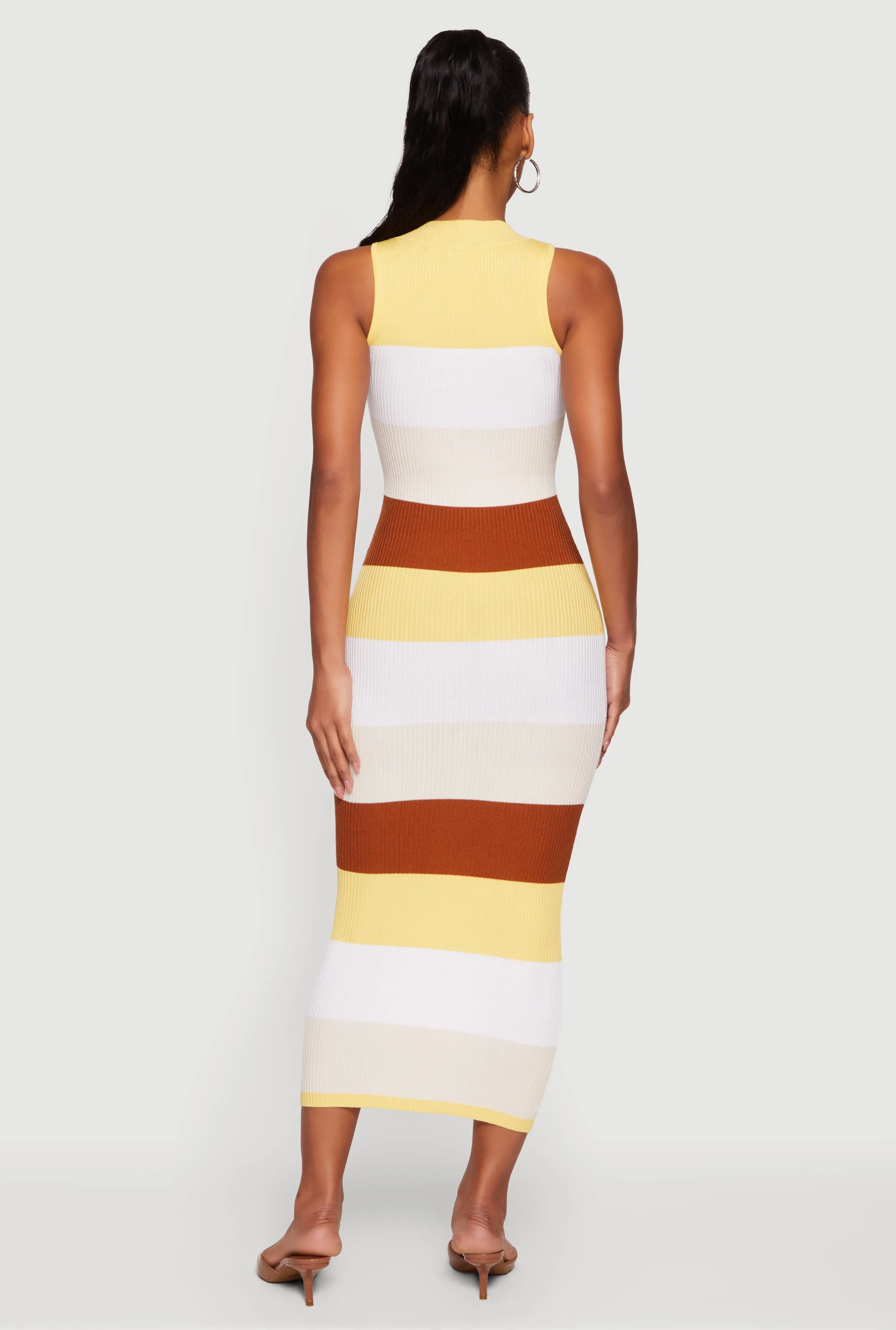 Color Block Rib Knit Mock Neck Sleeveless Midi Dress sold by Rainbow product image thumbnail 3
