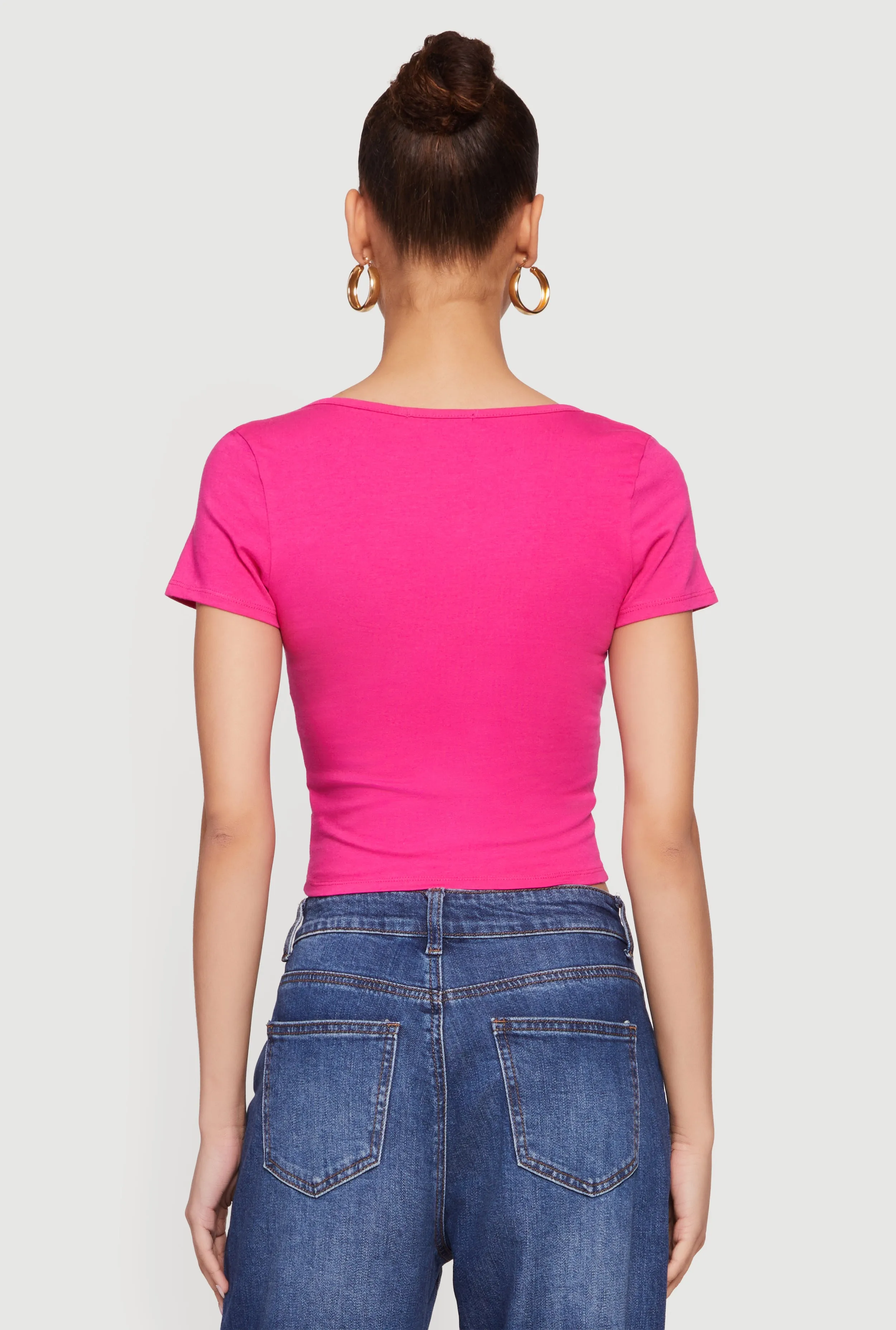 Lace Up Front Short Sleeve V-Neck Crop Top sold by Rainbow product image thumbnail 5