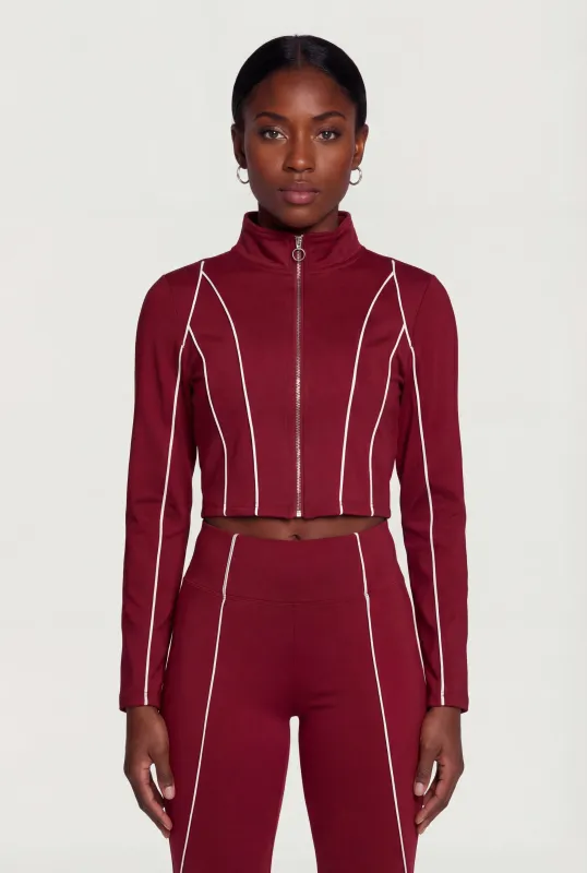 Contrast Trim Piping Zip Front Mock Neck Track Jacket sold by Rainbow