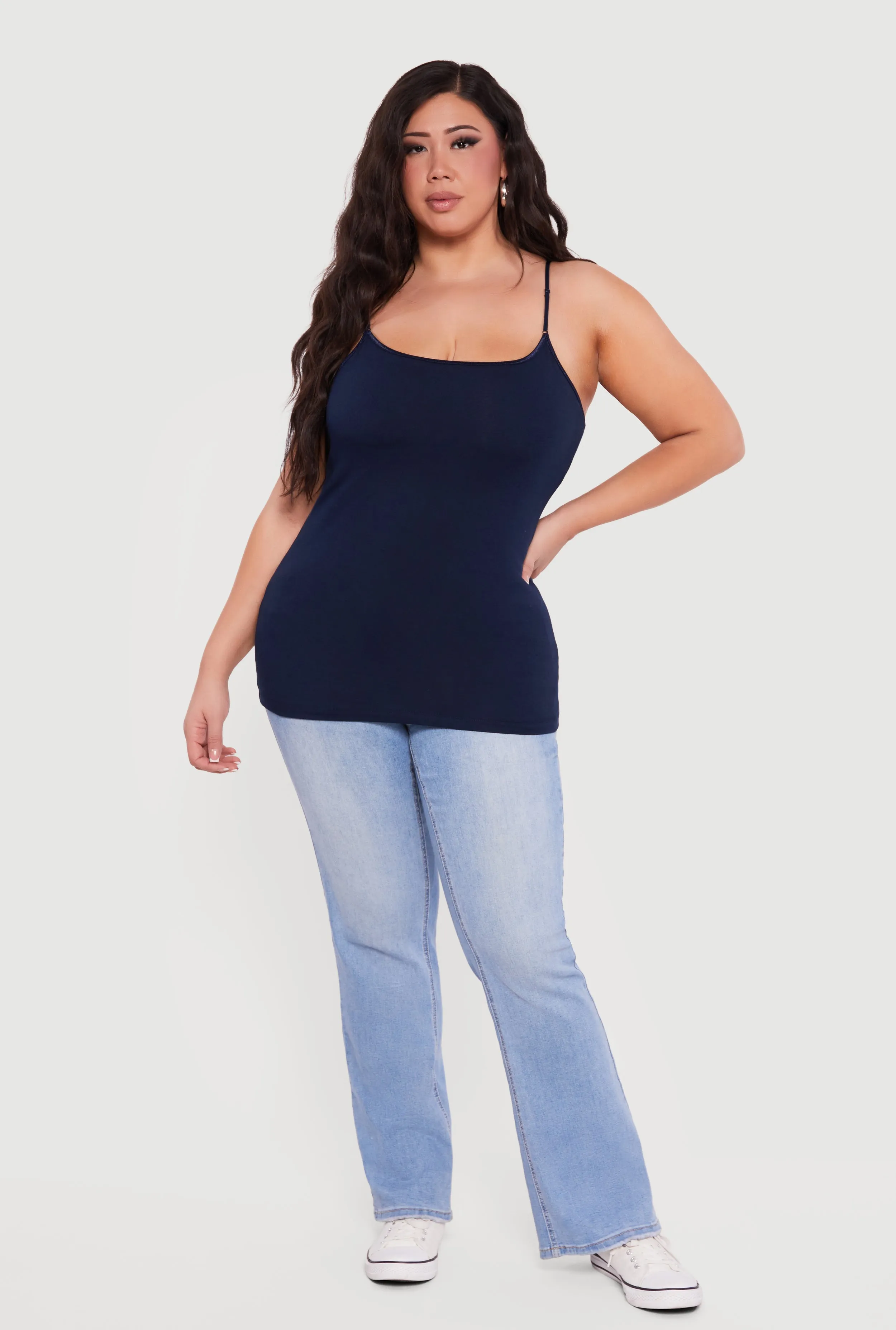 Plus Size Basic Scoop Neck Cami with Shelf Bra sold by Rainbow