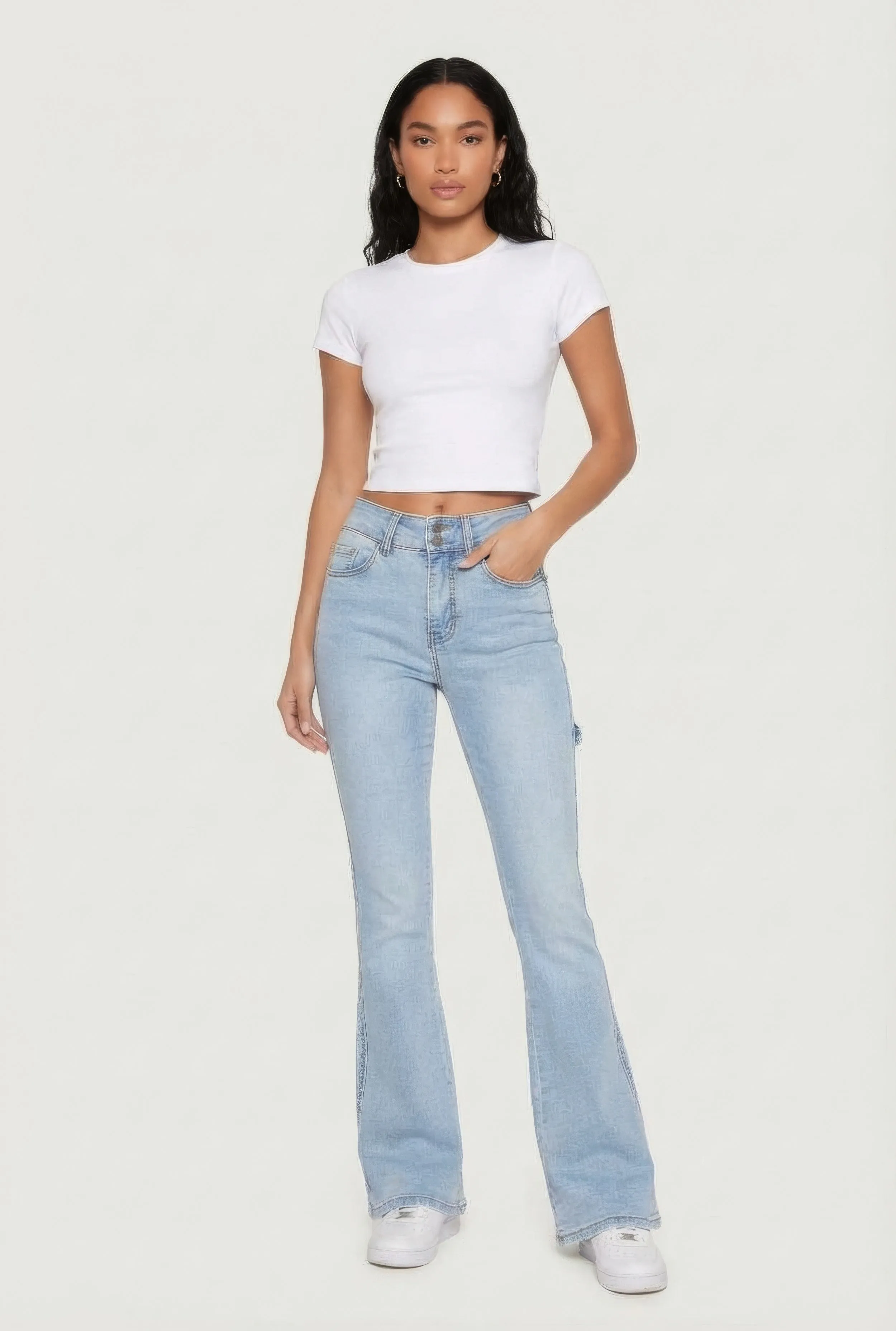 Mid Rise Stretchy Carpenter Flare Leg Jeans sold by Rainbow product image thumbnail 2