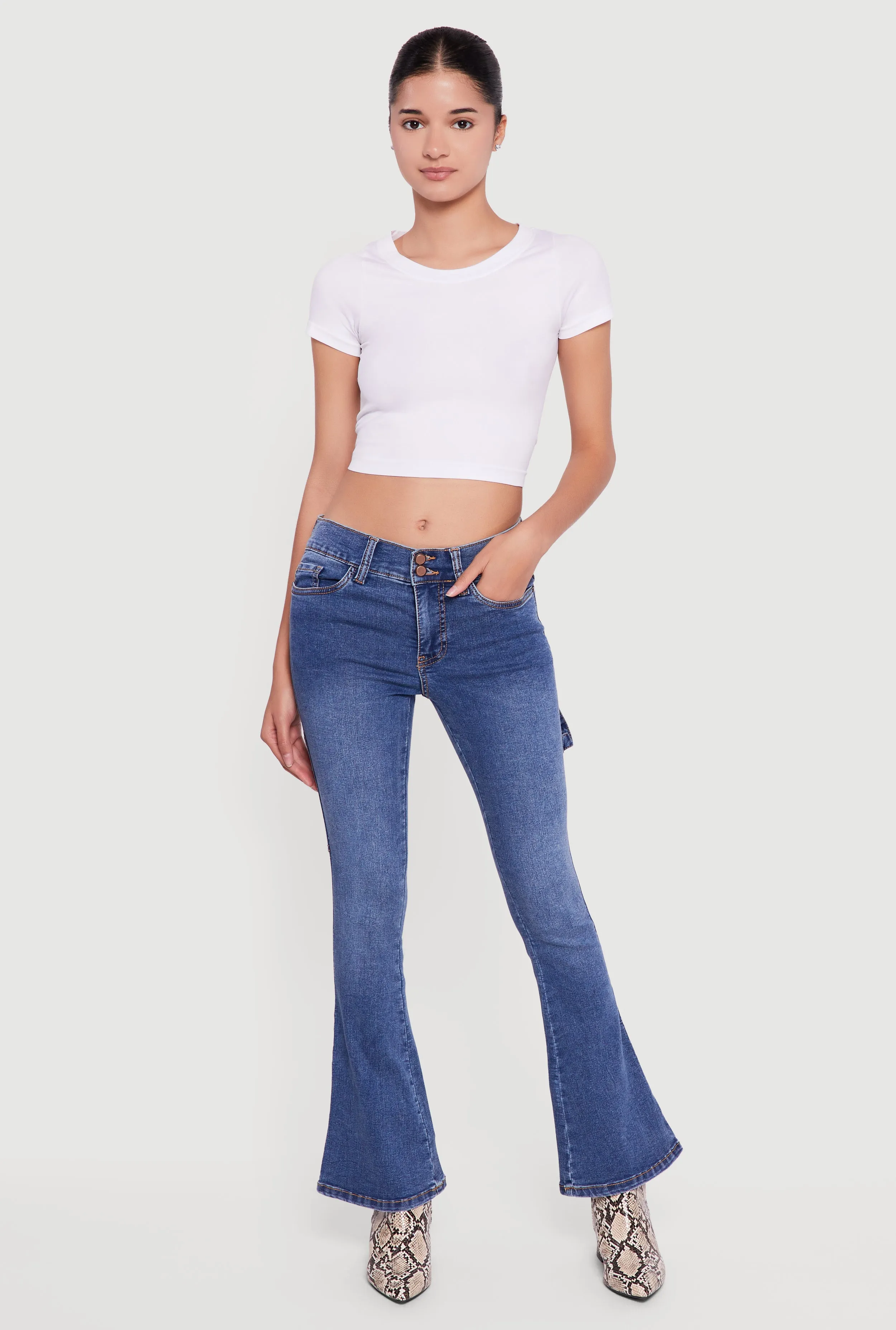 Mid Rise Stretchy Carpenter Flare Leg Jeans sold by Rainbow product image thumbnail 4