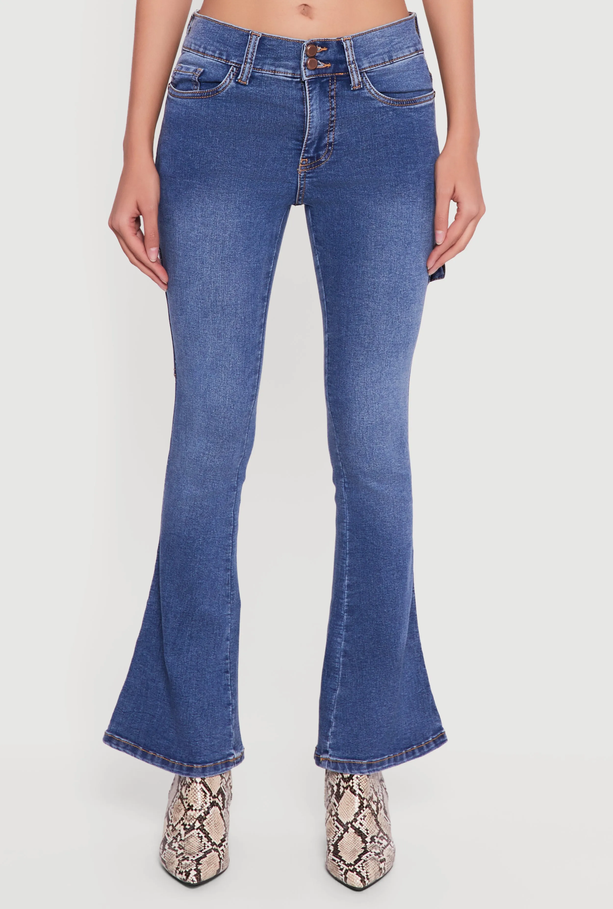 Mid Rise Stretchy Carpenter Flare Leg Jeans sold by Rainbow product image thumbnail 5