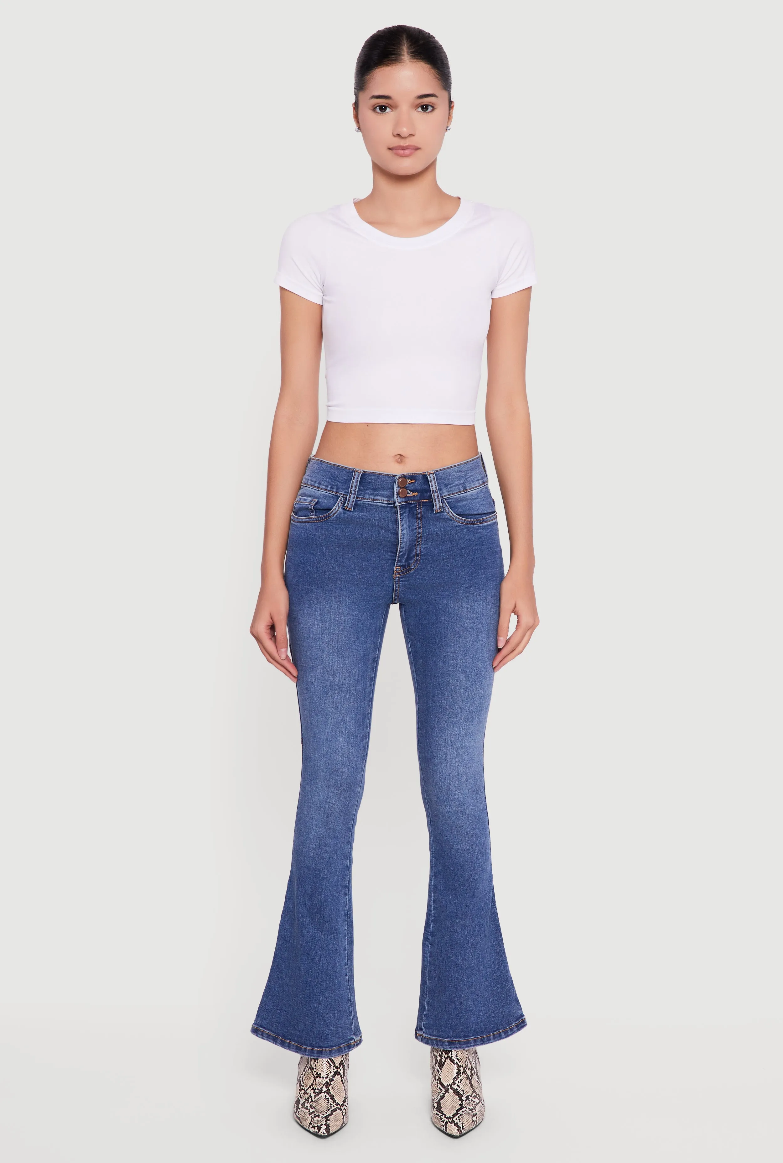 Mid Rise Stretchy Carpenter Flare Leg Jeans sold by Rainbow product image thumbnail 2