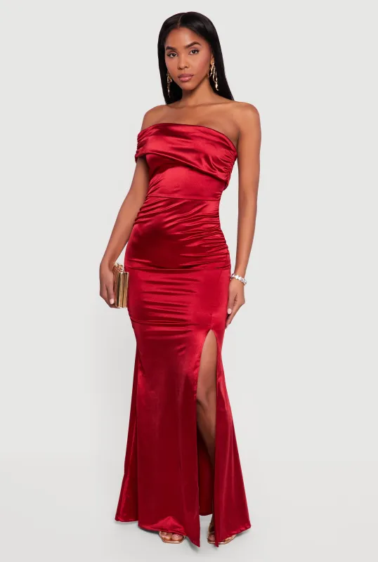 Satin Fold Over One Shoulder Maxi Dress sold by Rainbow