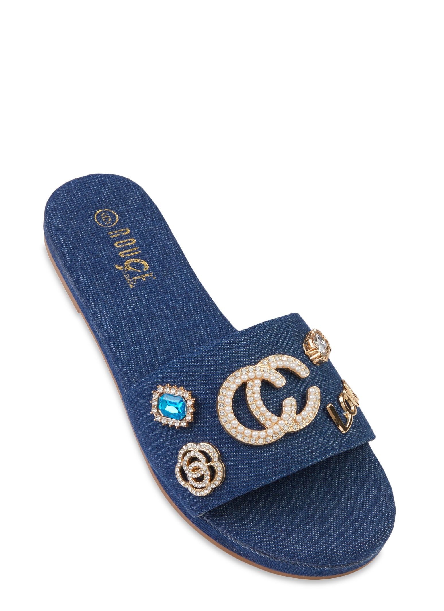 Faux Pearl Rhinestone Embellished Slide Sandals sold by Rainbow