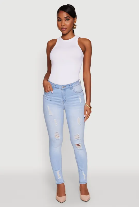 WAX Distressed Frayed Skinny Jeans sold by Rainbow