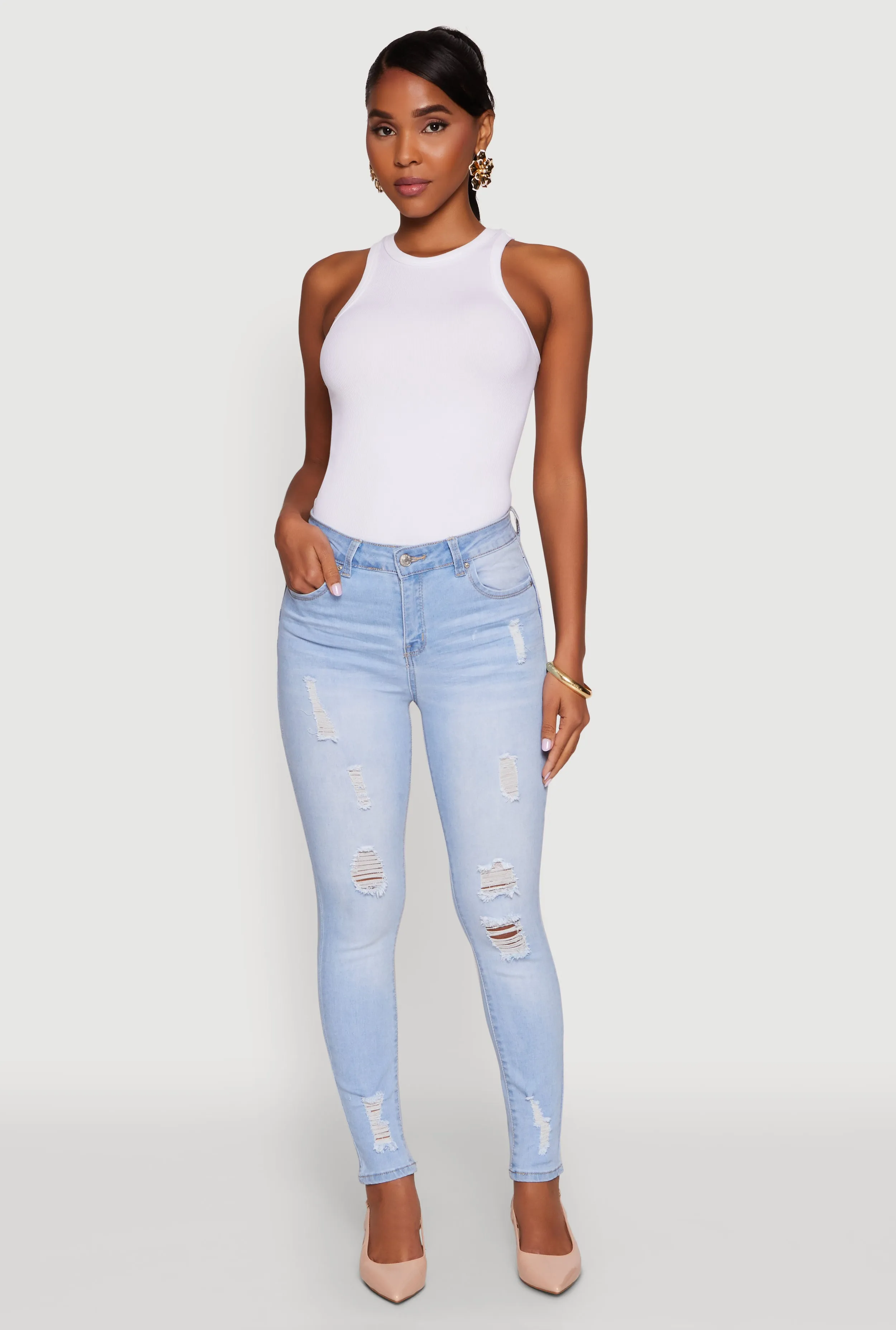 WAX Distressed Frayed Skinny Jeans sold by Rainbow