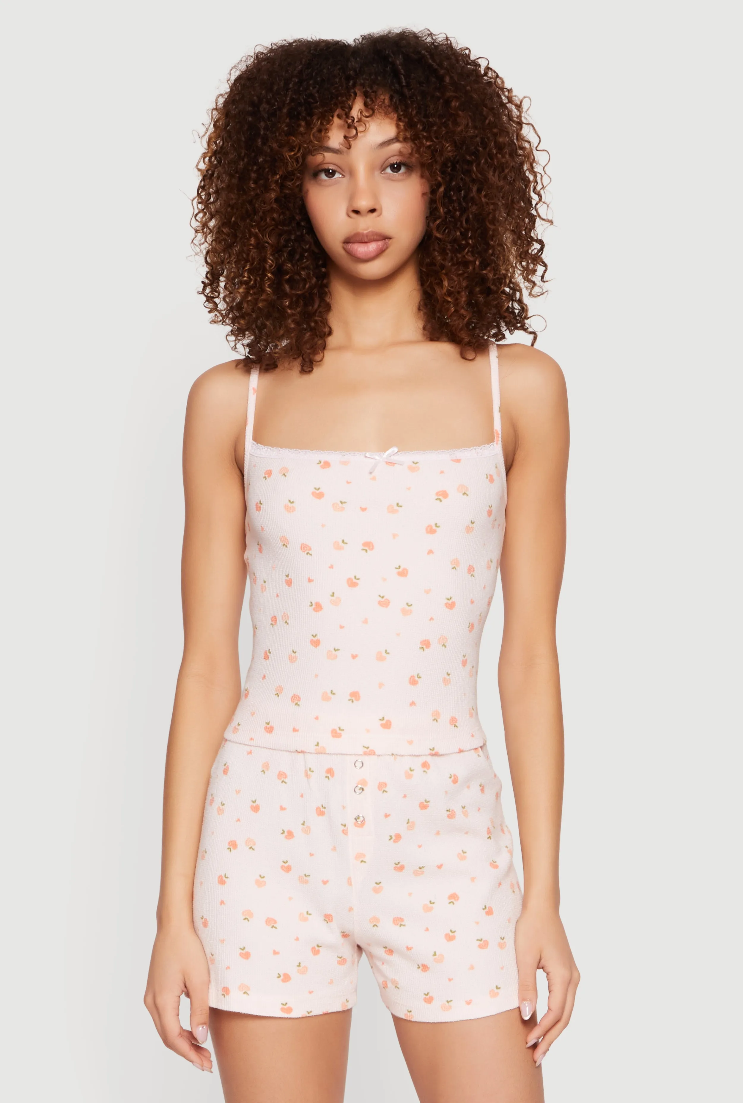 Heart Print Waffle Knit Pajama Cami and Shorts Set sold by Rainbow