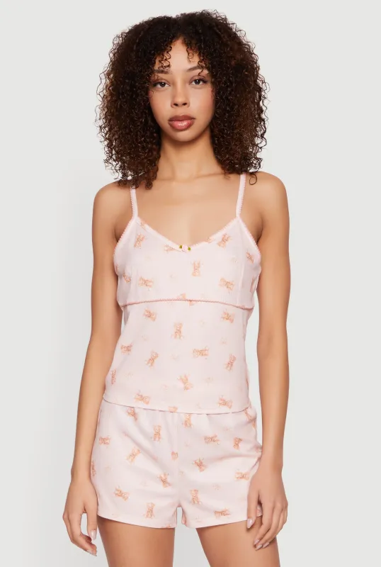 Bear Print Rib Knit V-Neck Pajama Cami and Shorts Set sold by Rainbow