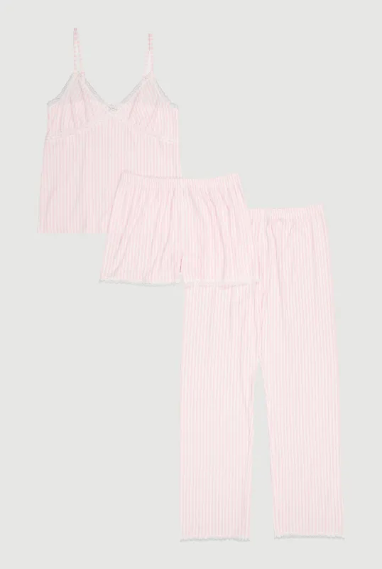 Striped Rib Knit Pajama Cami With Shorts and Pants sold by Rainbow