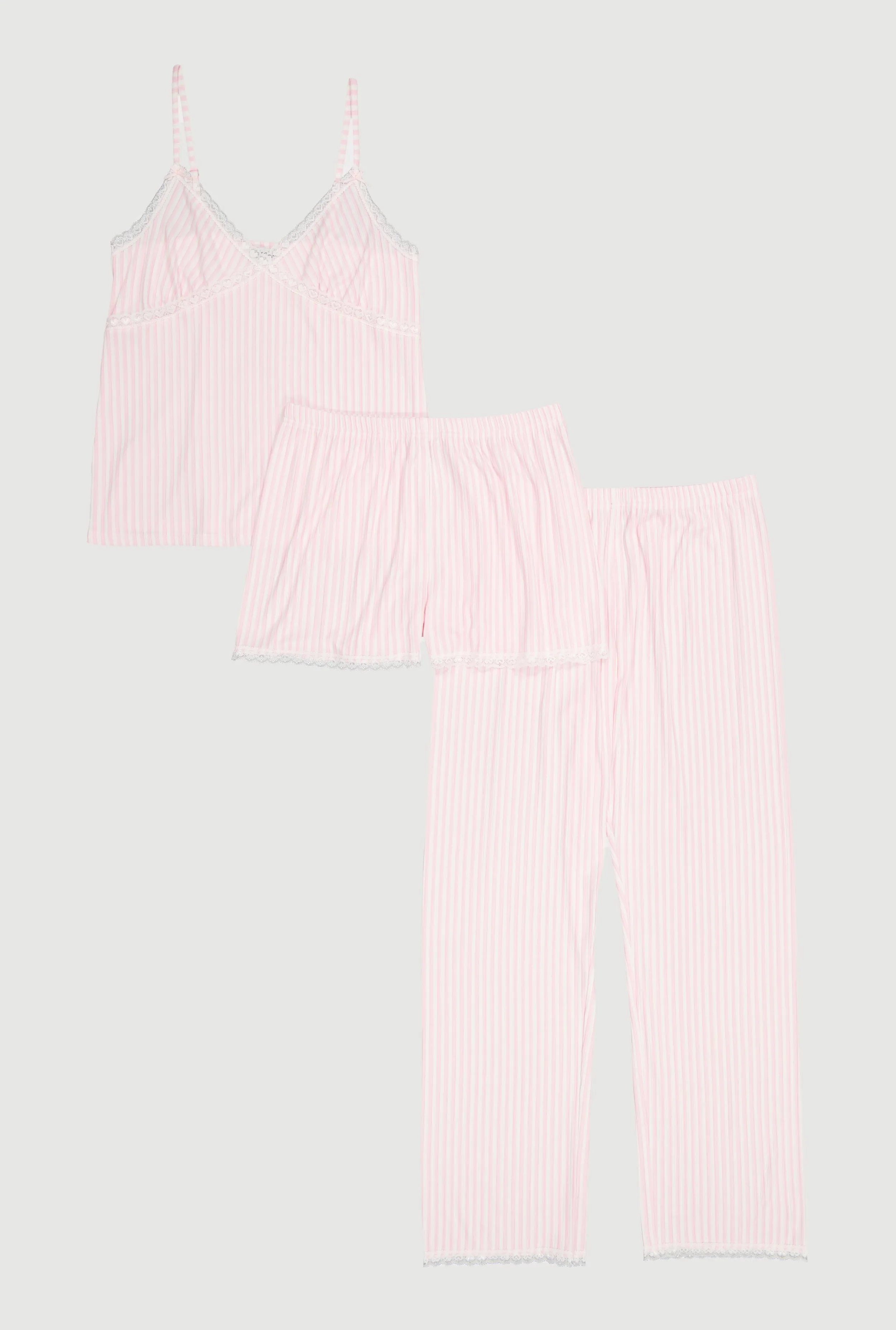 Striped Rib Knit Pajama Cami With Shorts and Pants sold by Rainbow