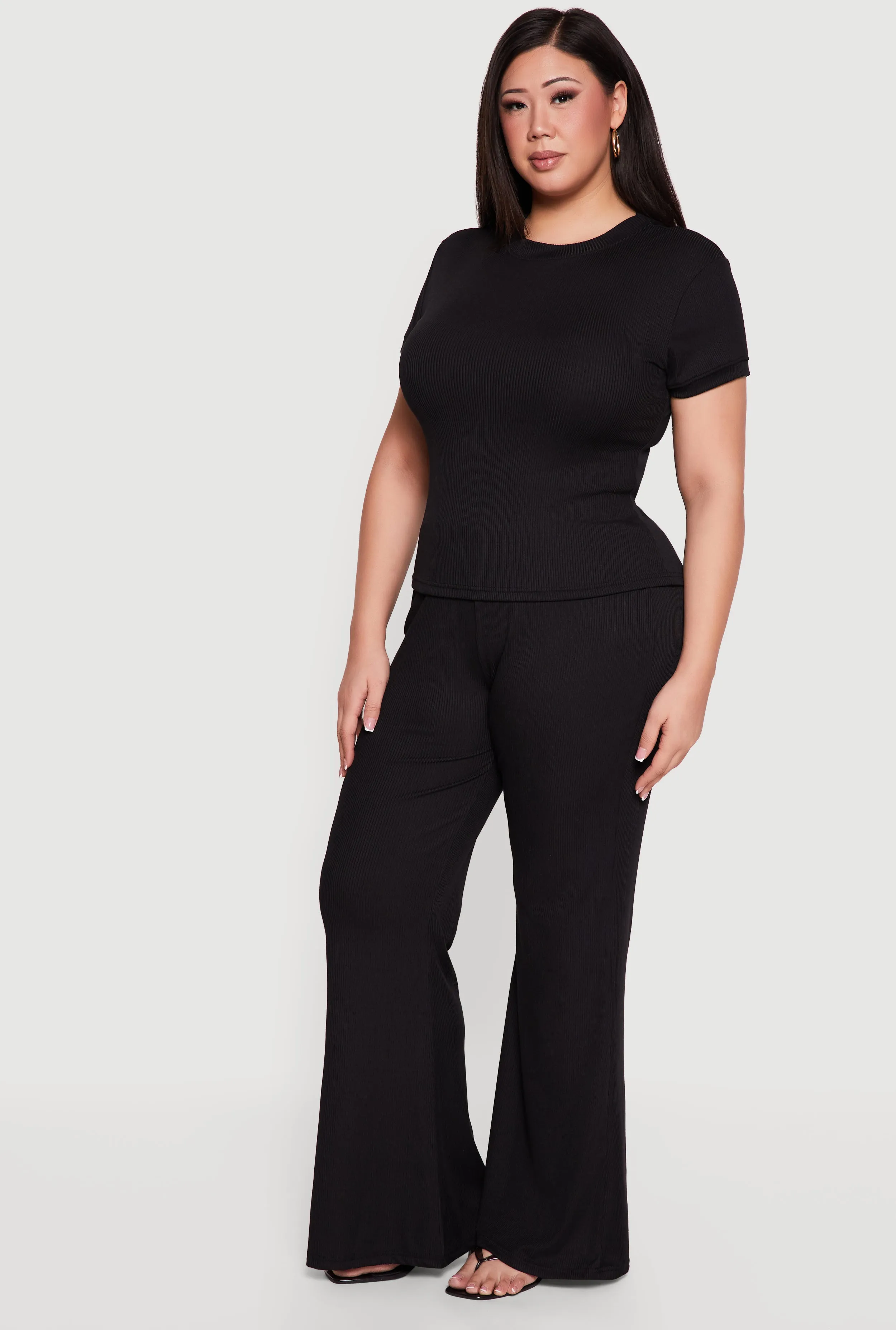 Plus Size High Waisted Ribbed Knit Flare Pants sold by Rainbow product image thumbnail 2