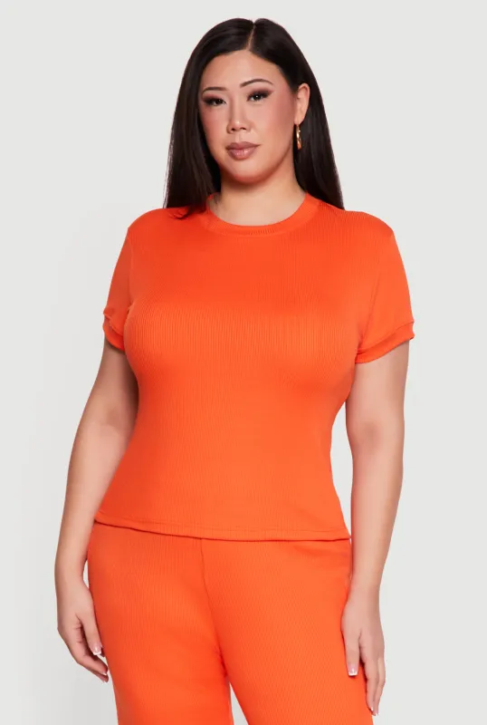 Plus Size Ribbed Knit Short Sleeve Top sold by Rainbow