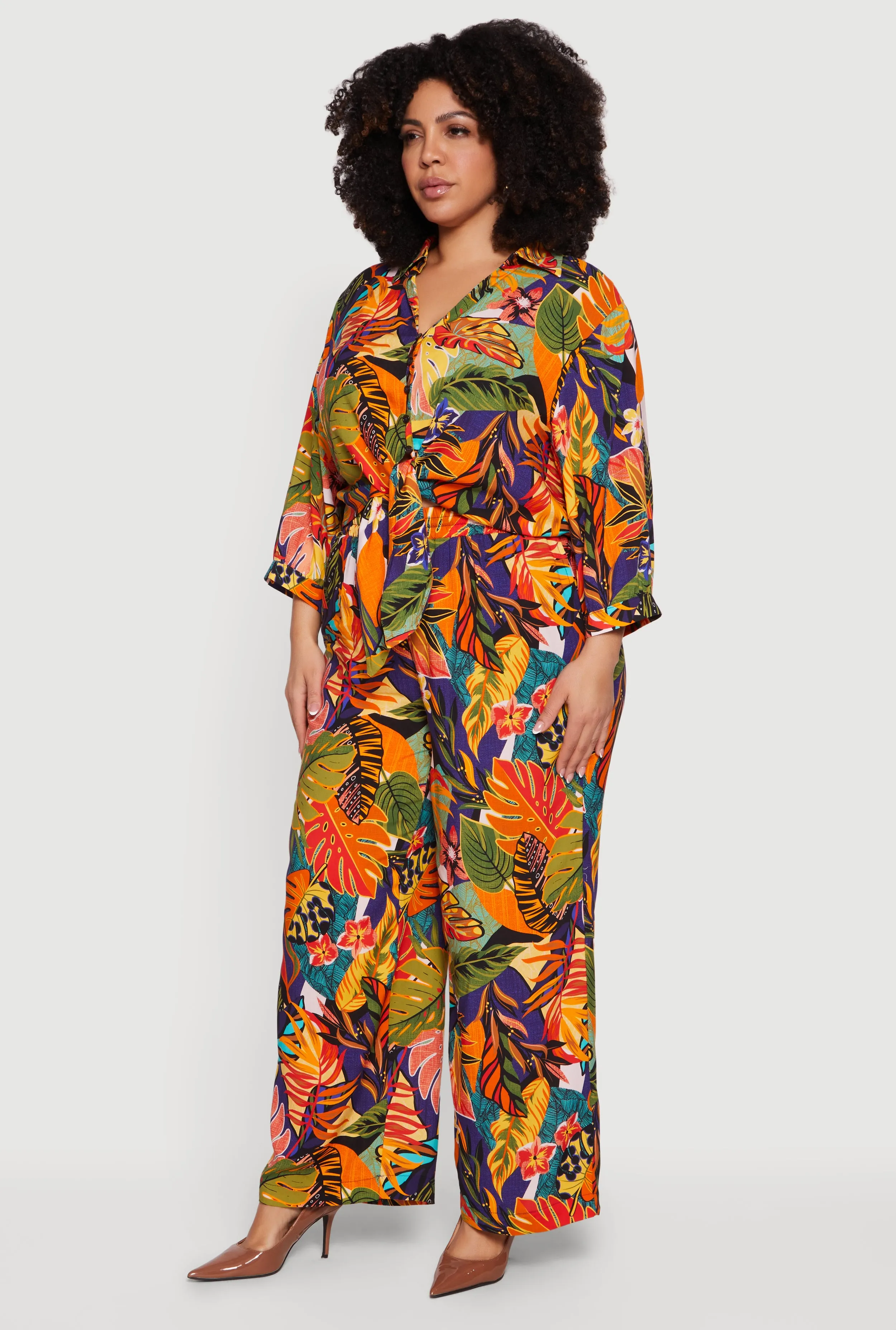 Plus Size Tropical Floral Drawstring Waist Wide Leg Pants sold by Rainbow product image thumbnail 2