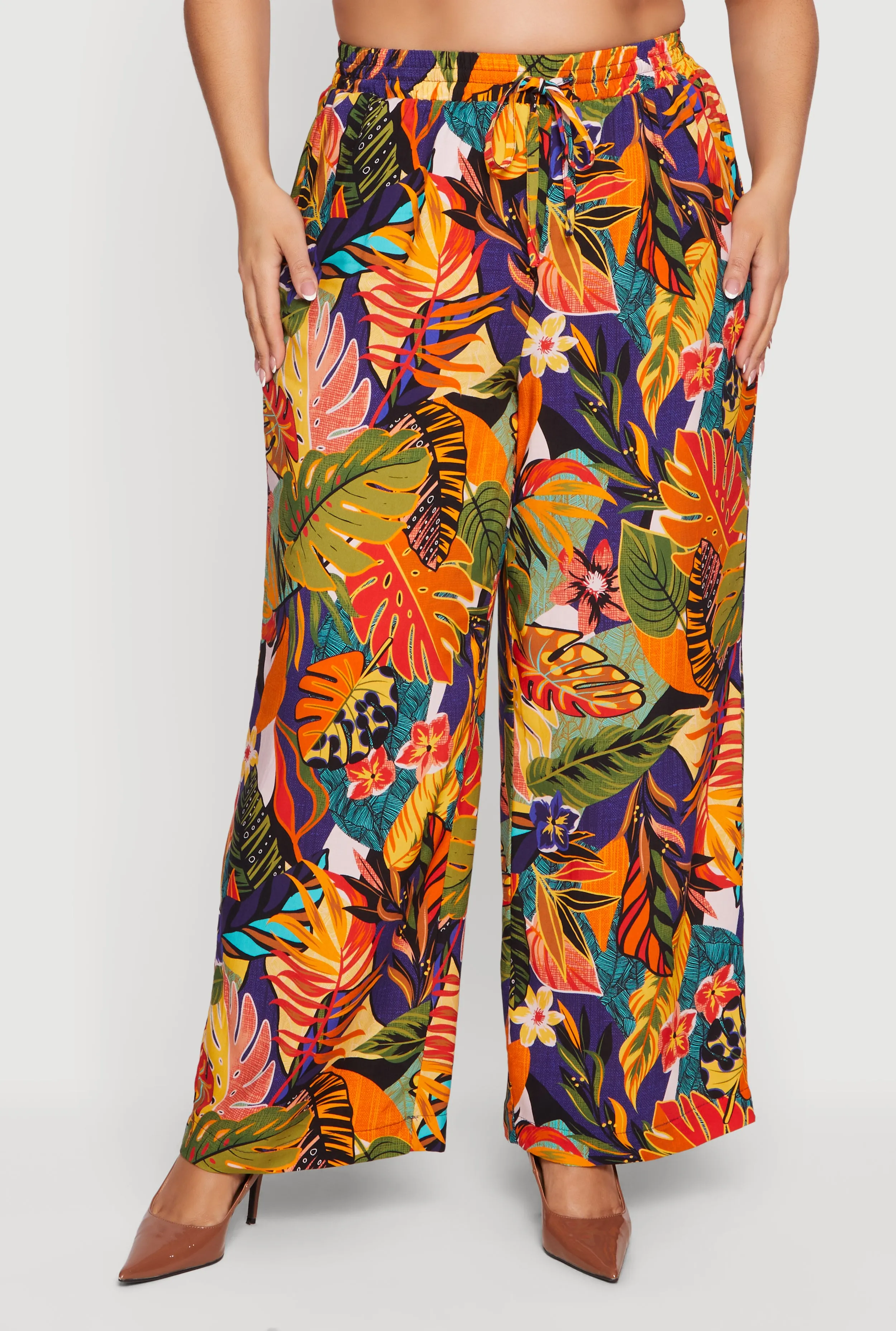 Plus Size Tropical Floral Drawstring Waist Wide Leg Pants sold by Rainbow product image thumbnail 3
