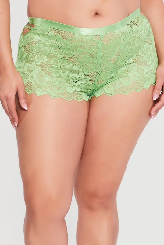 Plus Size Side V Caged Flower Lace Boyshort Panty sold by Rainbow
