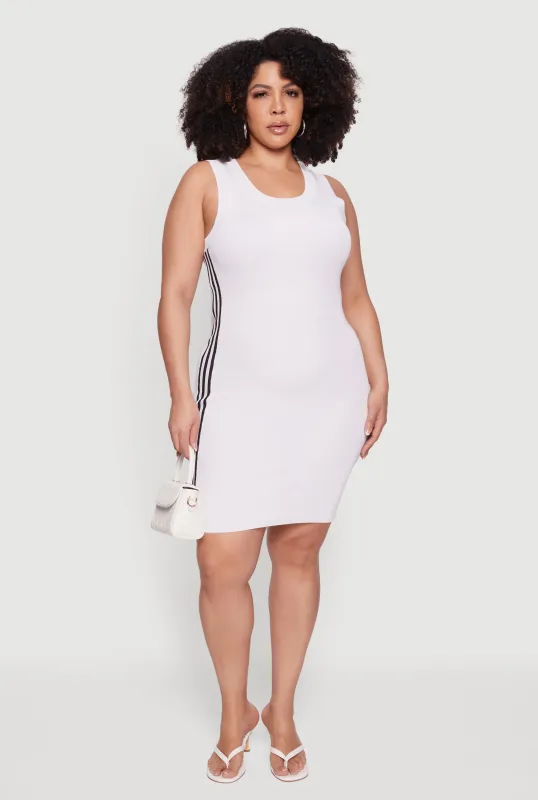 Plus Size Ribbed Knit Contrast Trim Tank Dress sold by Rainbow