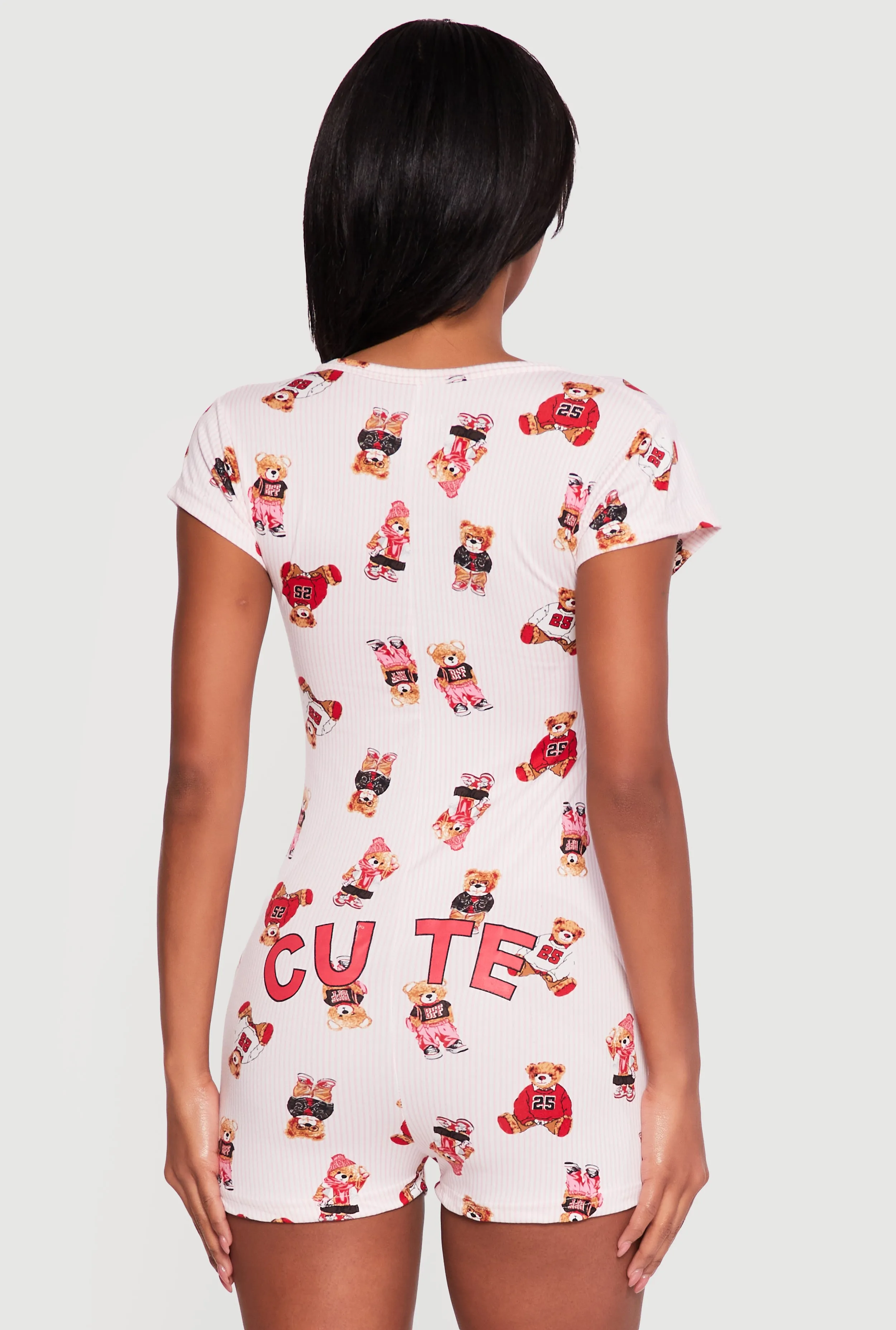 Striped Teddy Bear Print Pajama Romper sold by Rainbow product image thumbnail 2