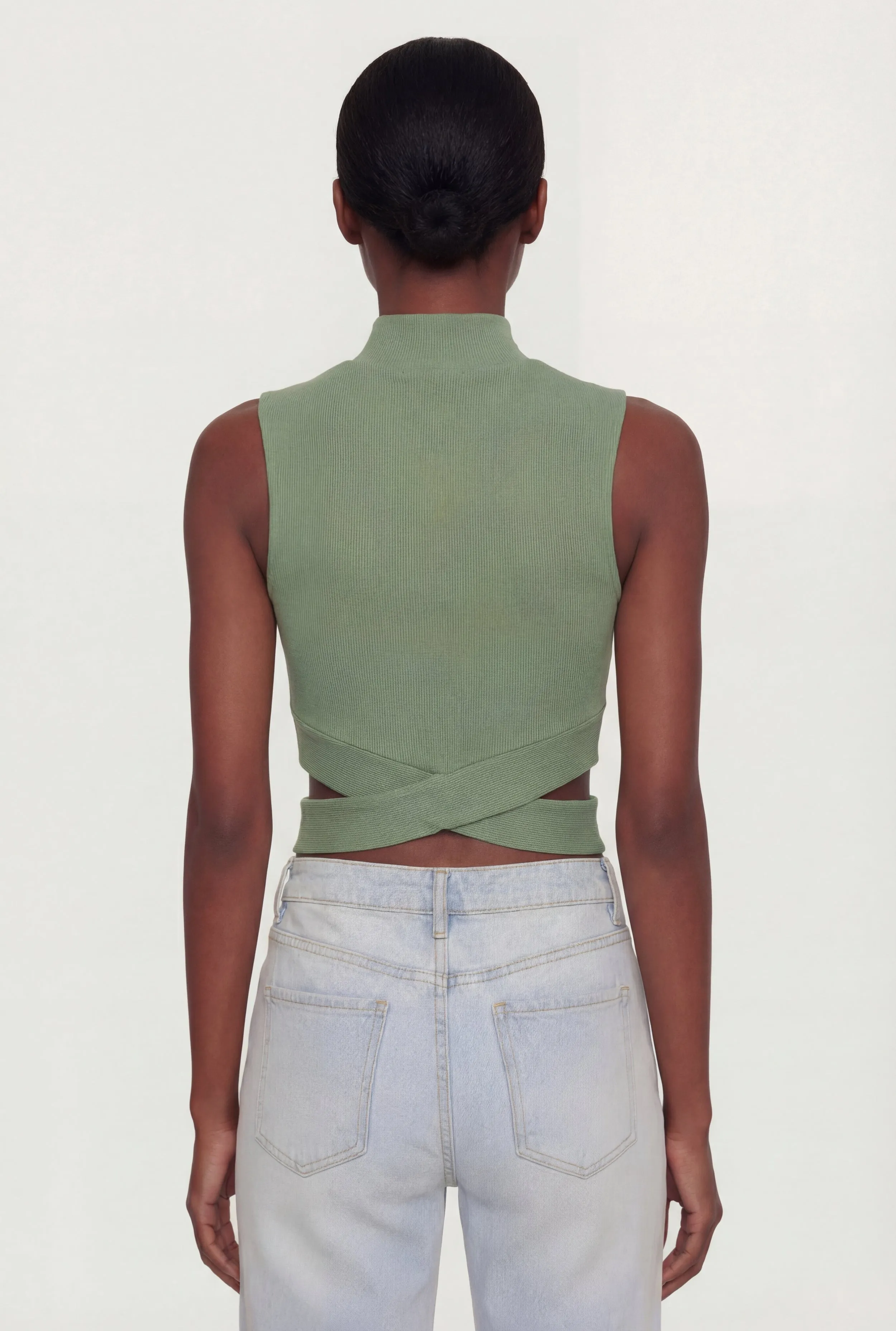 Rib Knit Criss Cross Hem Mock Neck Crop Top sold by Rainbow product image thumbnail 5