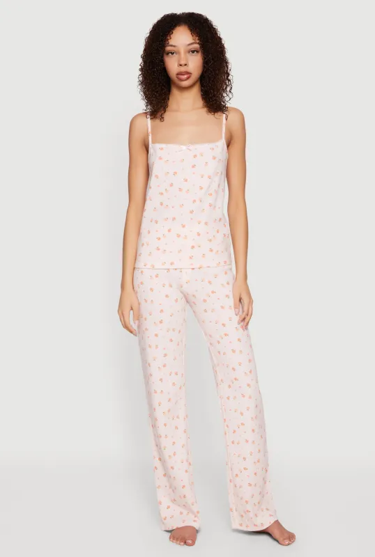 Heart Peach Print Square Neck Pajama Cami and Pants Set sold by Rainbow