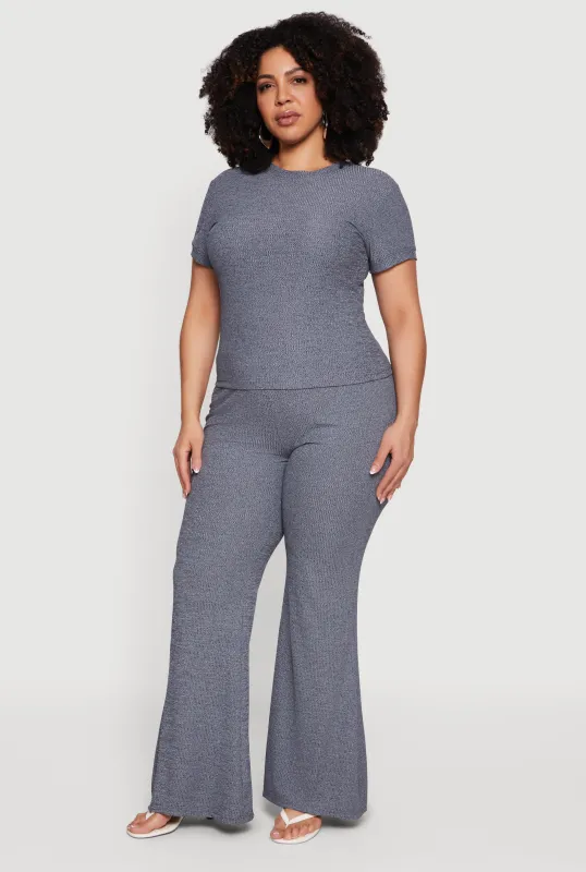 Plus Size High Waisted Ribbed Knit Flare Pants sold by Rainbow
