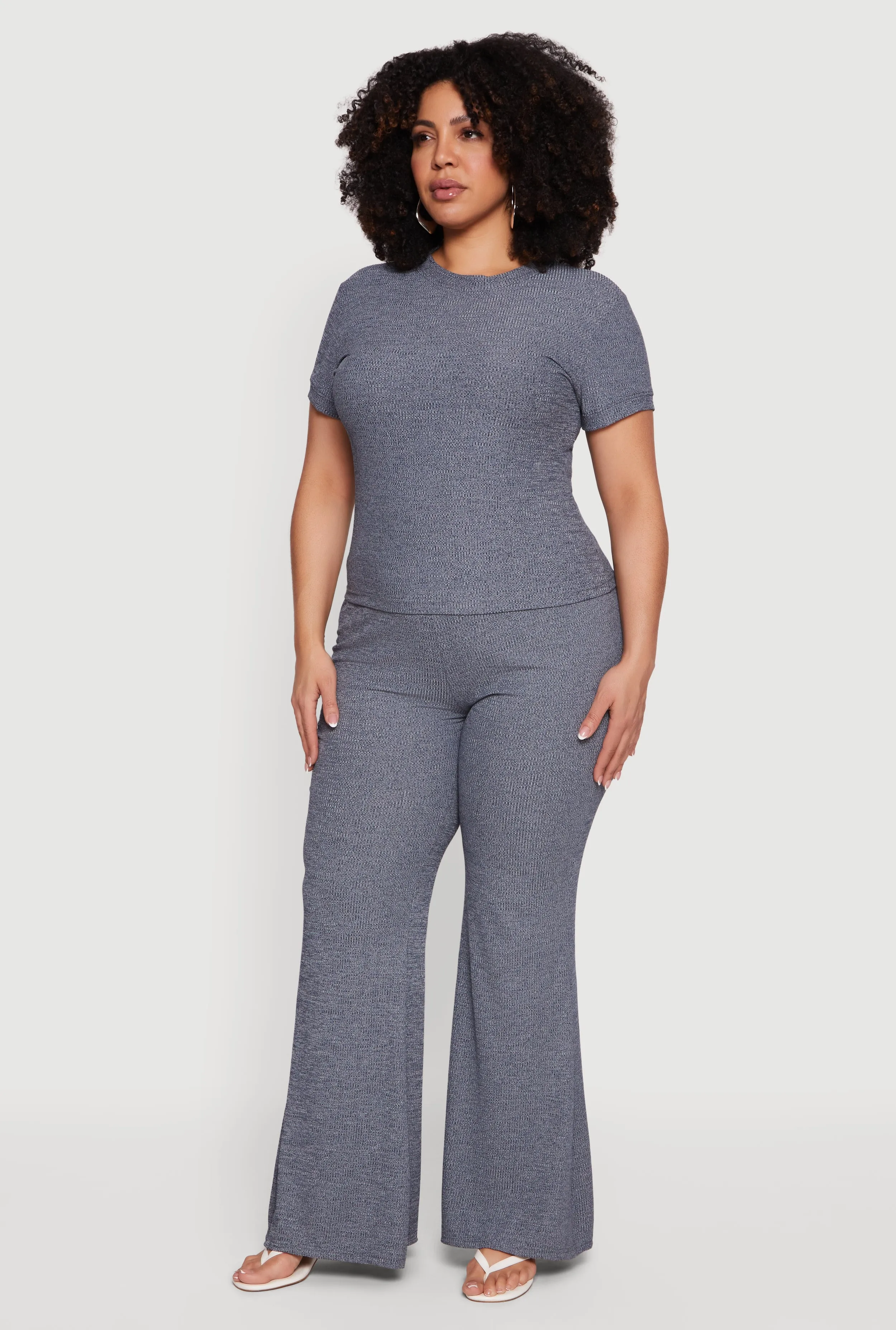 Plus Size High Waisted Ribbed Knit Flare Pants sold by Rainbow product image thumbnail 2