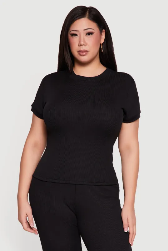 Plus Size Ribbed Knit Short Sleeve Top sold by Rainbow