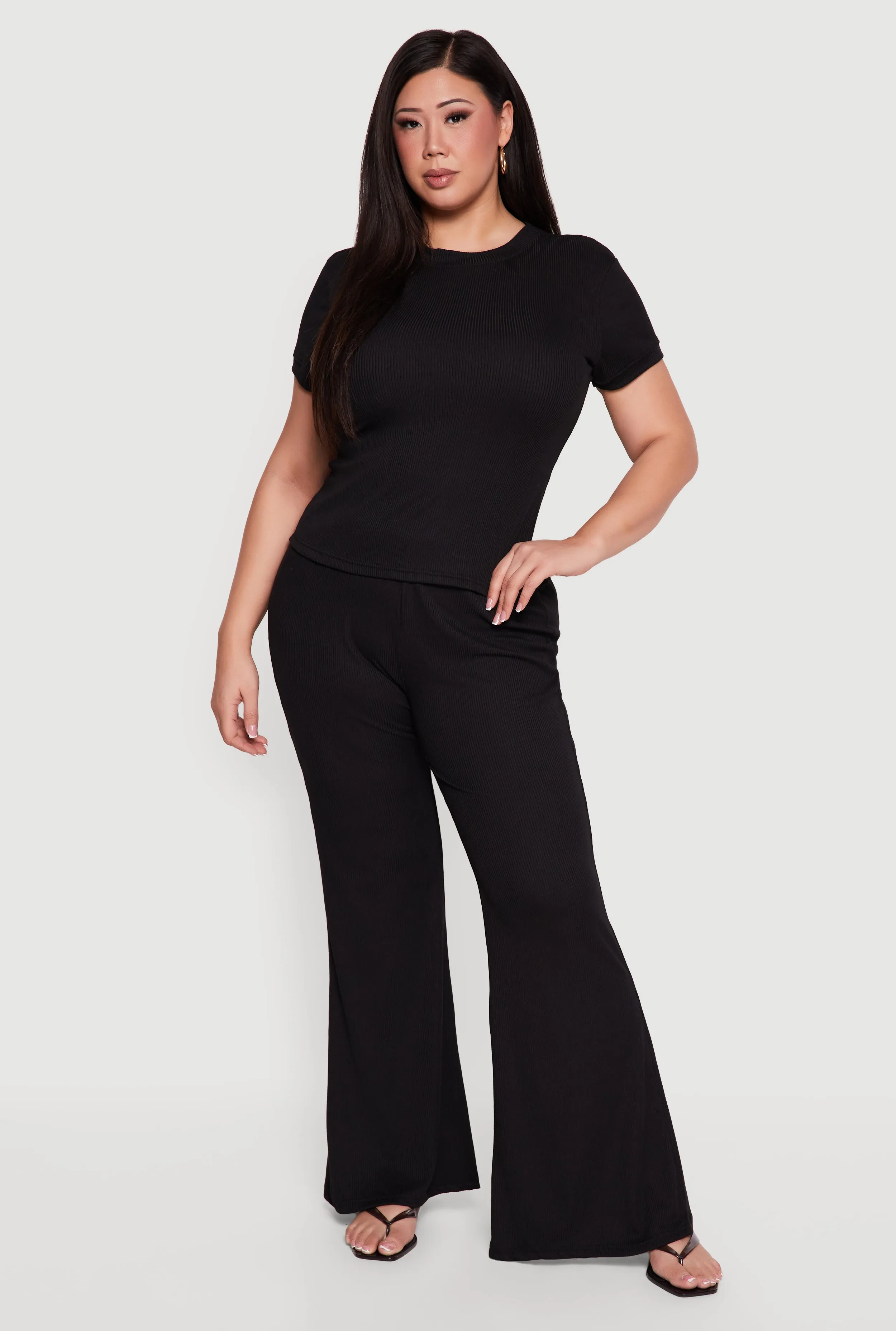 Plus Size High Waisted Ribbed Knit Flare Pants sold by Rainbow product image thumbnail 2