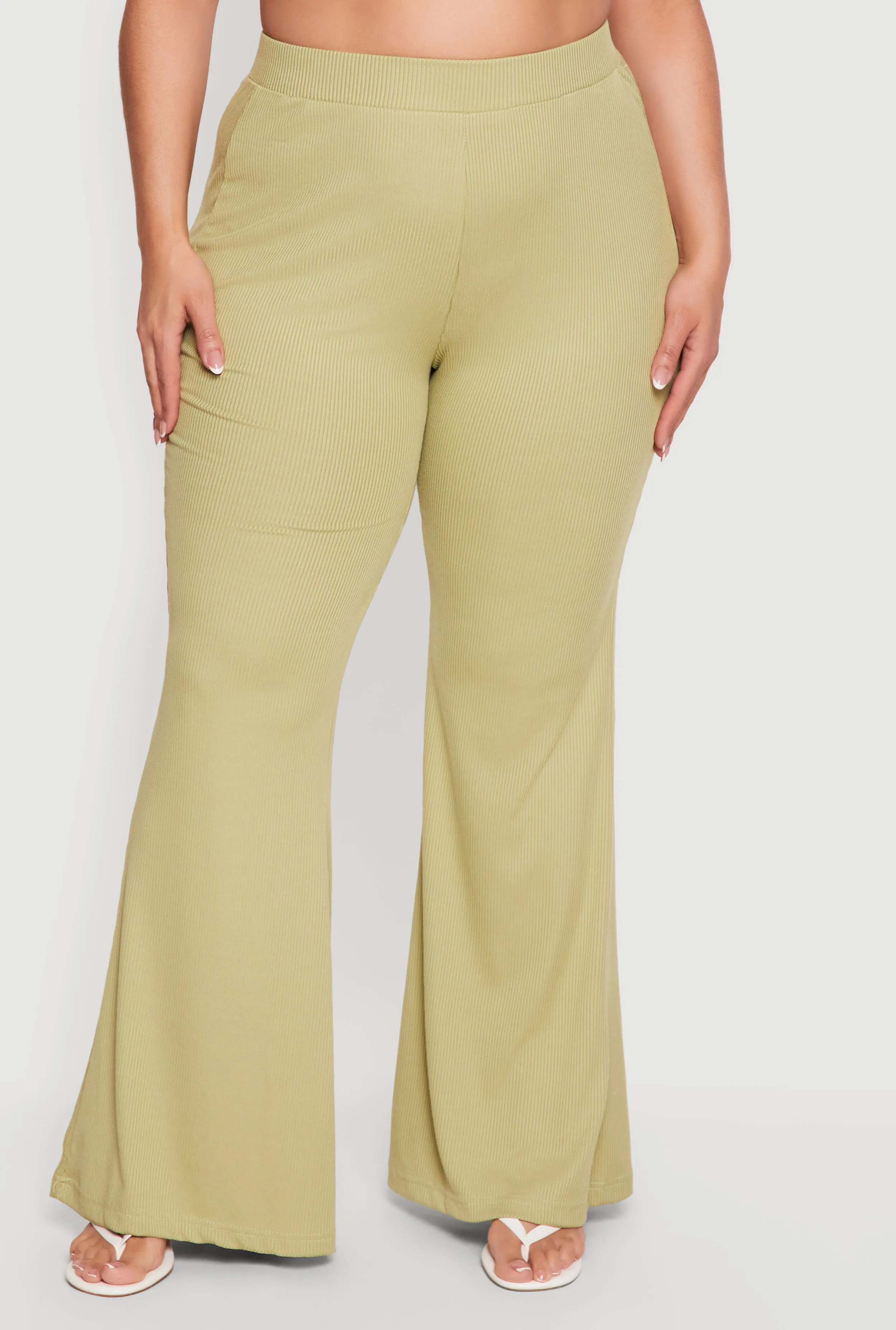 Plus Size High Waisted Ribbed Knit Flare Pants sold by Rainbow product image thumbnail 3