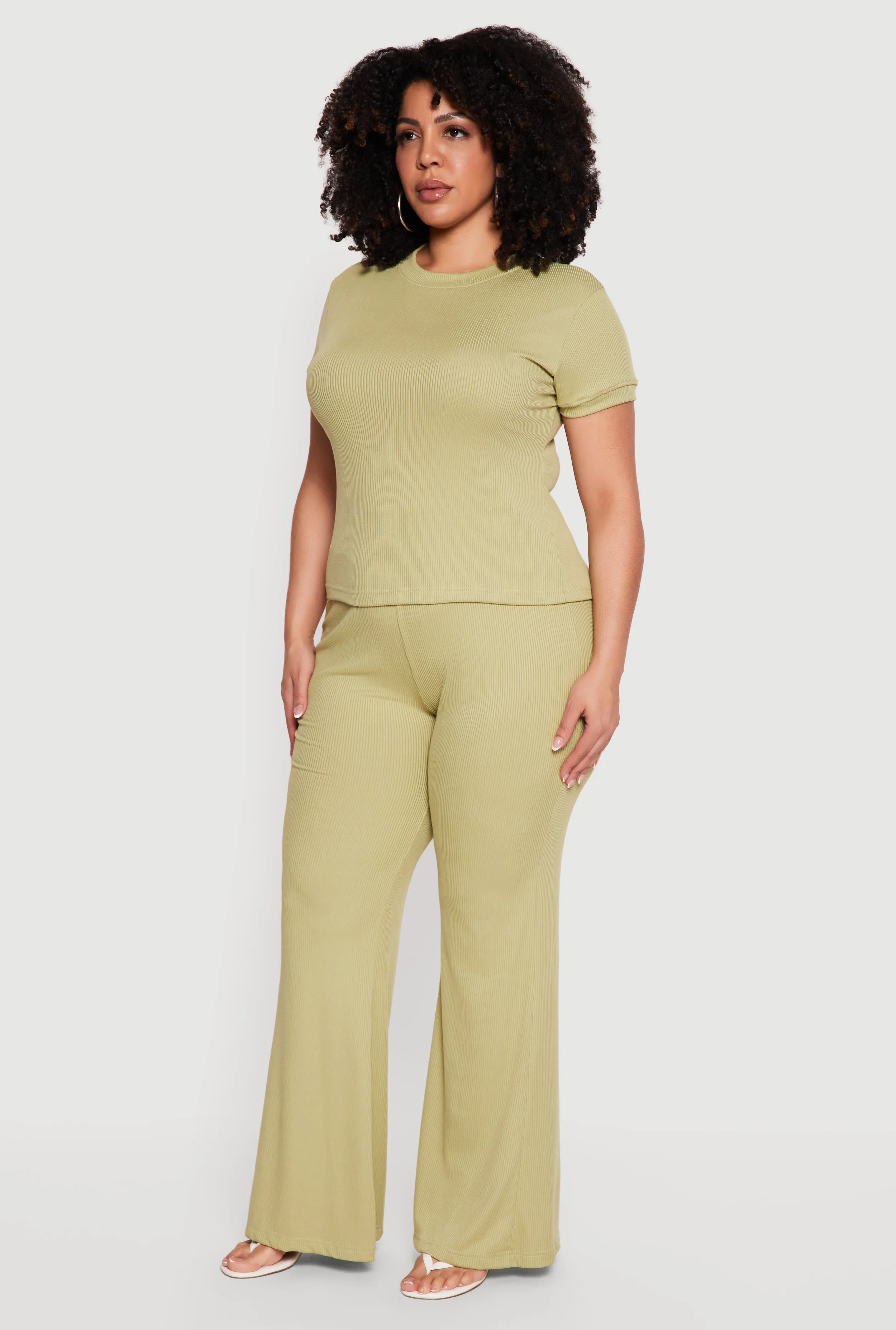 Plus Size High Waisted Ribbed Knit Flare Pants sold by Rainbow product image thumbnail 2