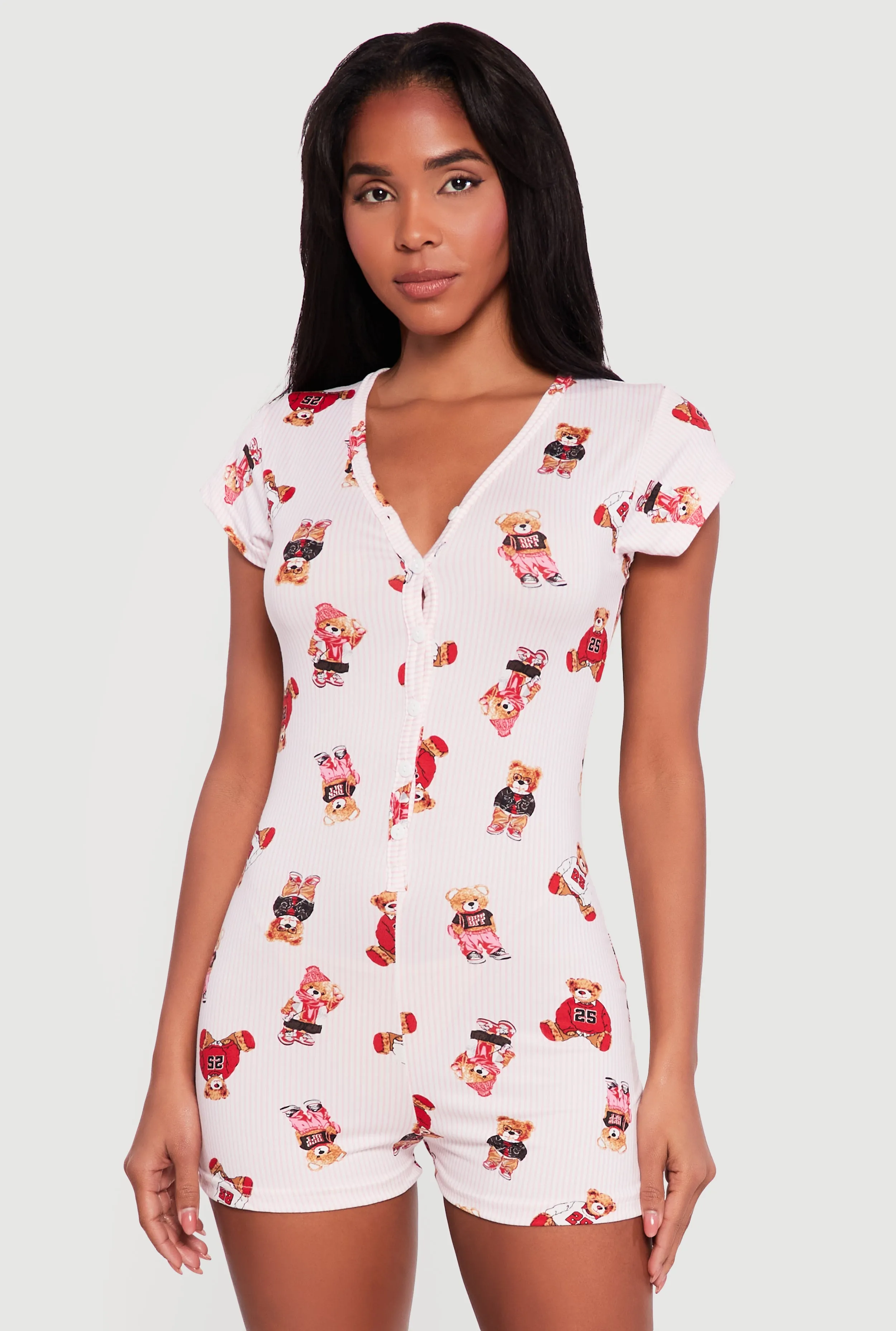 Striped Teddy Bear Print Pajama Romper sold by Rainbow product image thumbnail 2