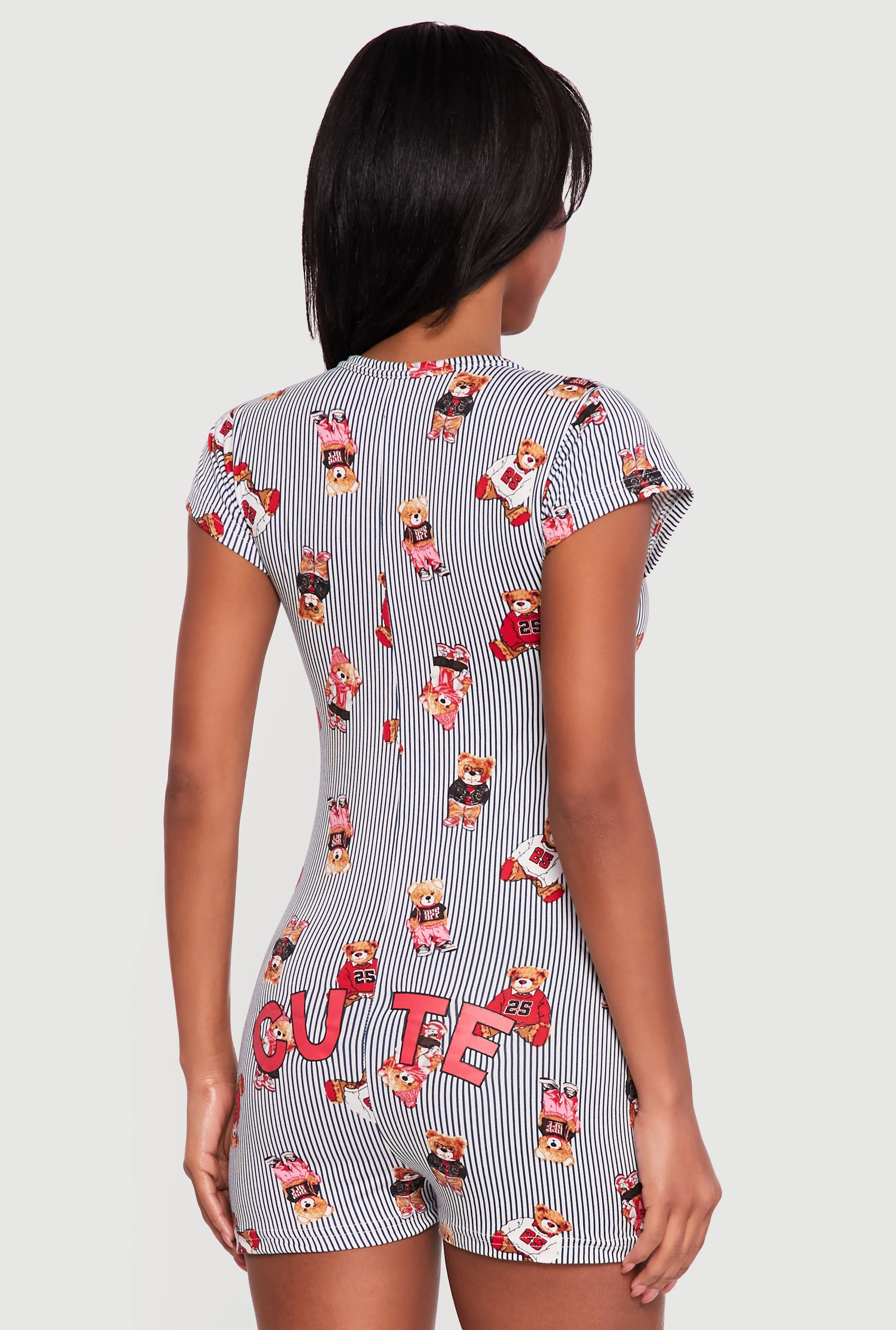 Striped Teddy Bear Print Pajama Romper sold by Rainbow product image thumbnail 2