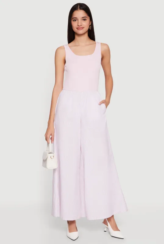 Rib Knit Striped Wide Leg Jumpsuit made by Rainbow