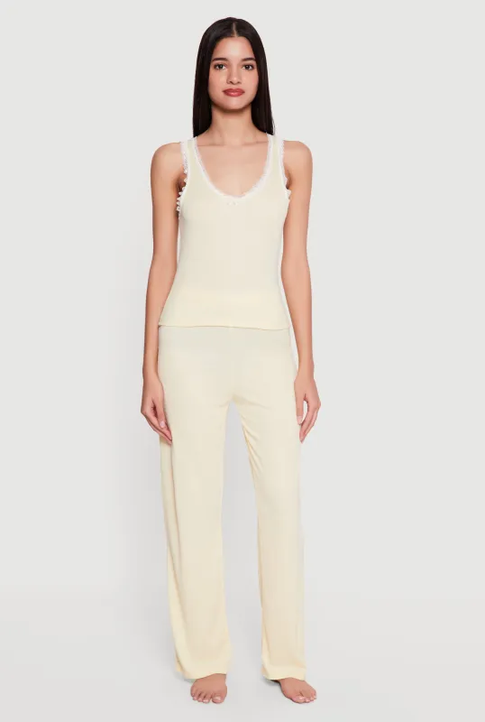 Rib Knit V-Neck Pajama Tank Top and Pants Set sold by Rainbow