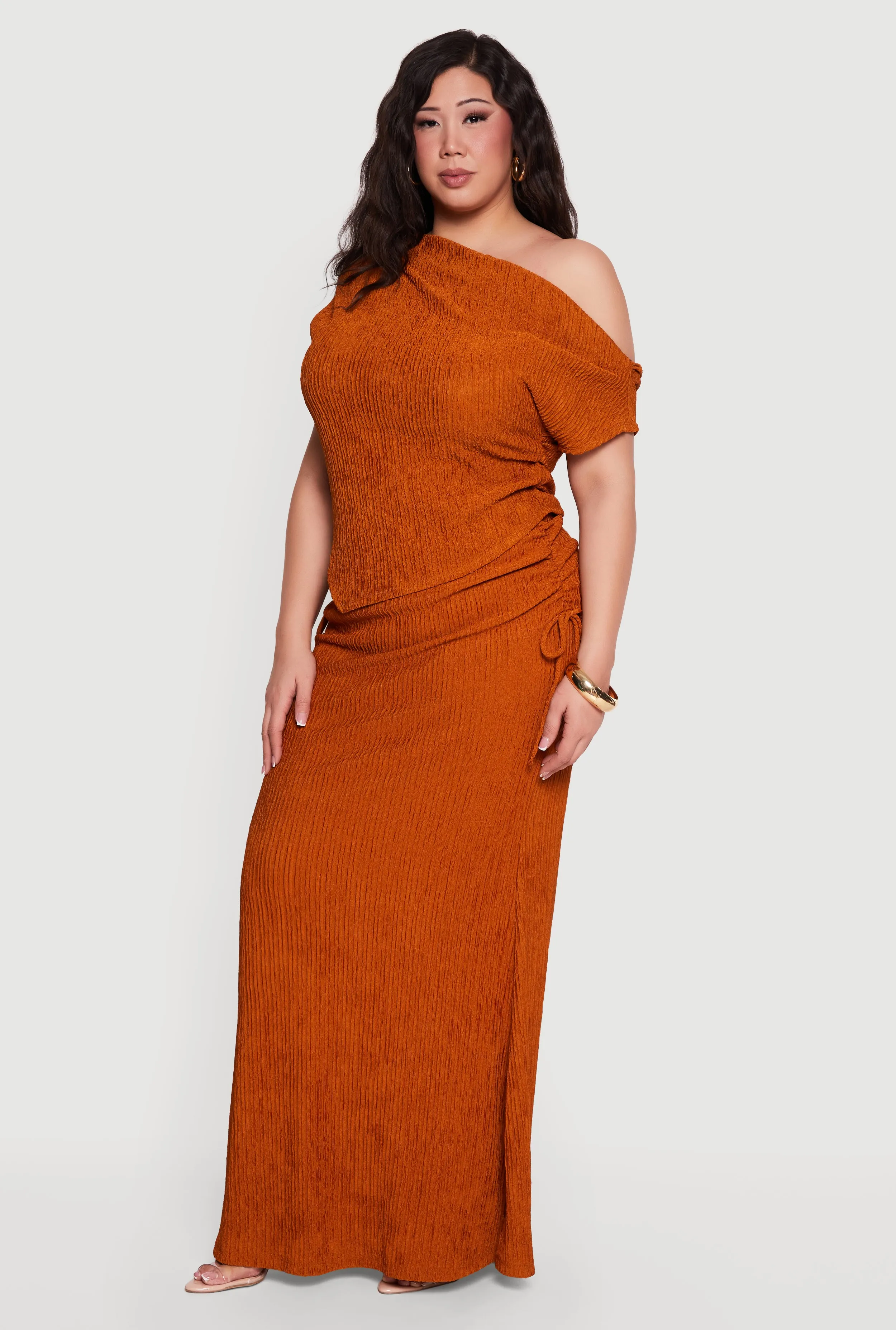 Plus Size Textured Knit Ruched High Waisted Maxi Skirt sold by Rainbow product image thumbnail 2