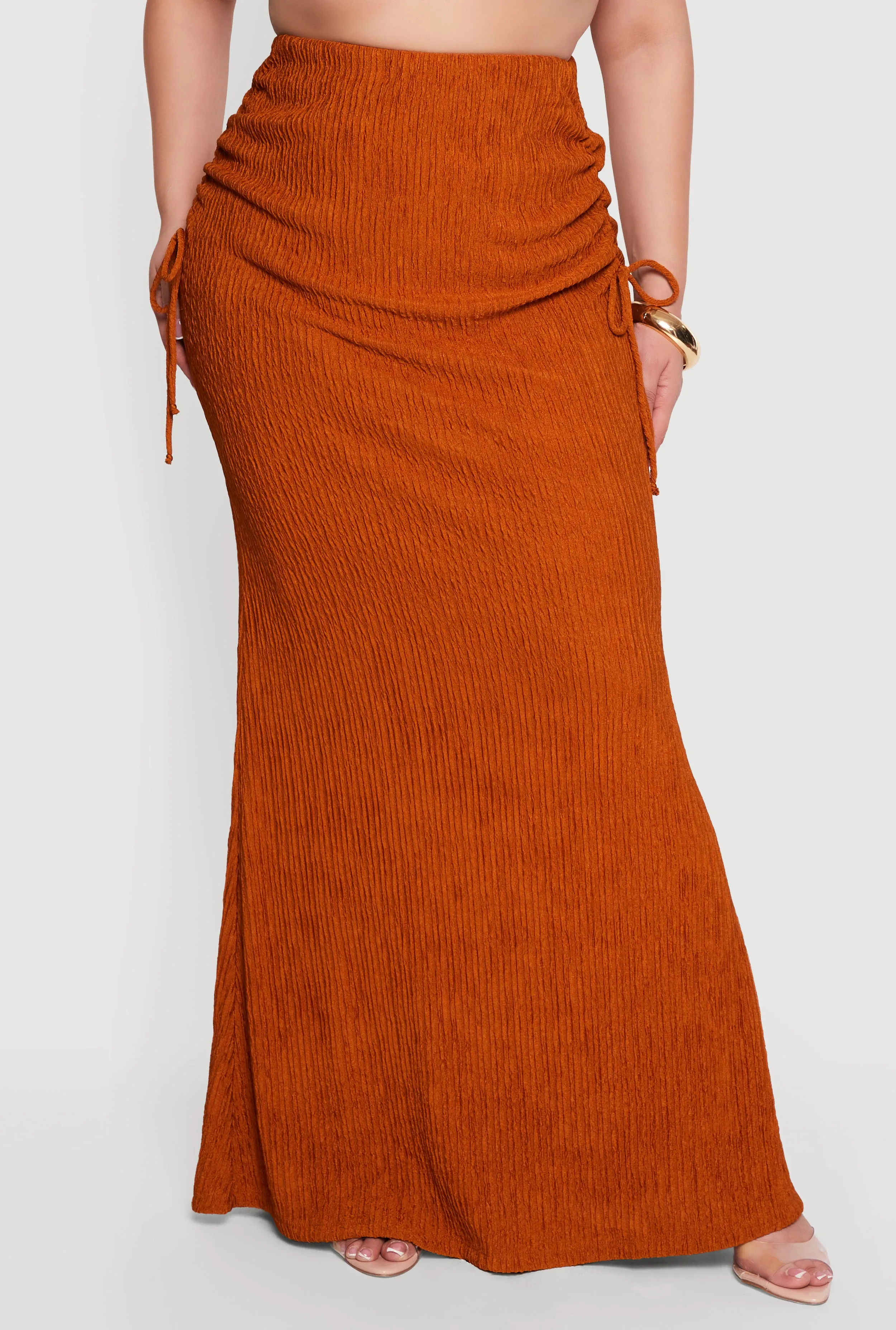 Plus Size Textured Knit Ruched High Waisted Maxi Skirt sold by Rainbow product image thumbnail 3