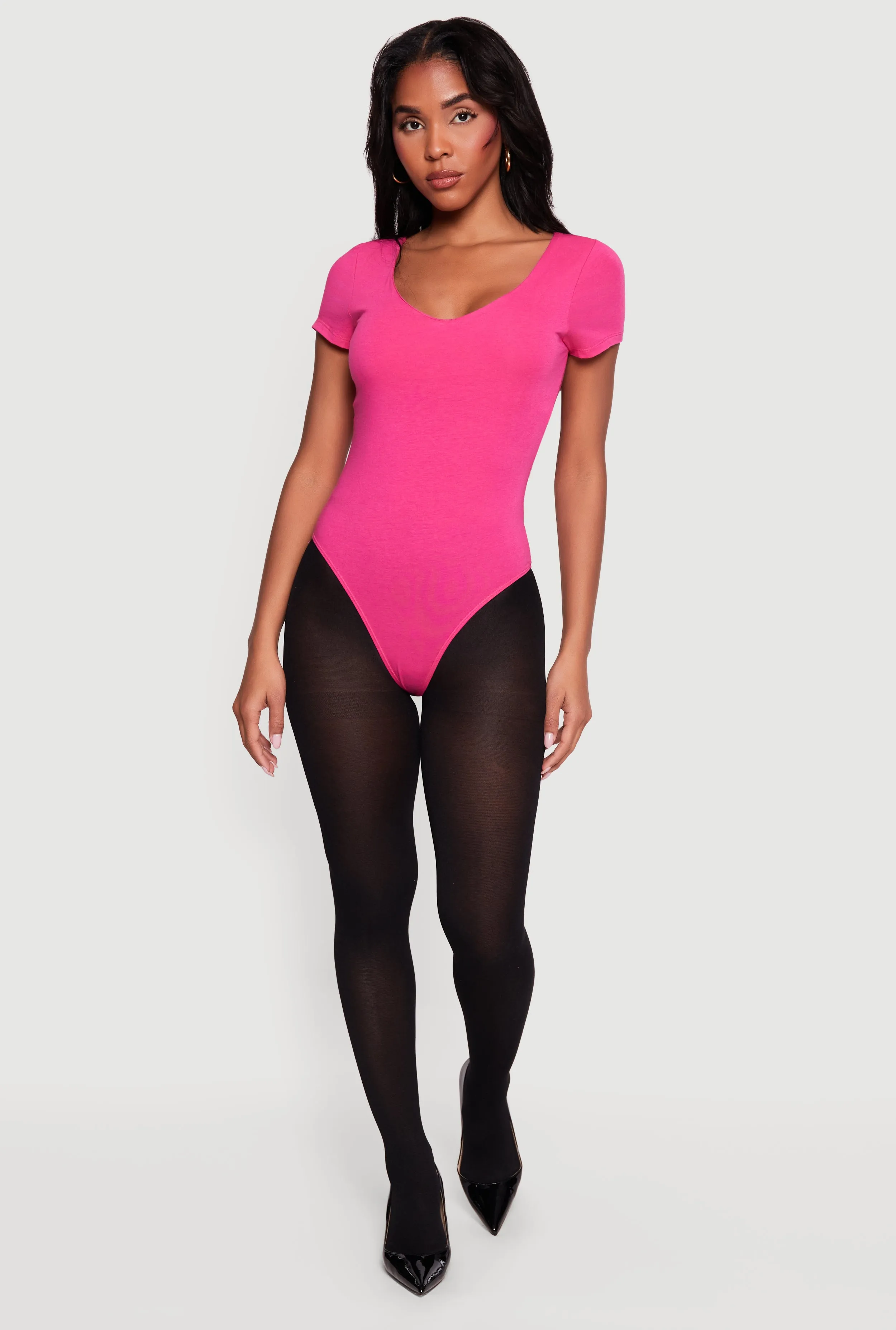 Double Layered Short Sleeve V Neck Bodysuit sold by Rainbow