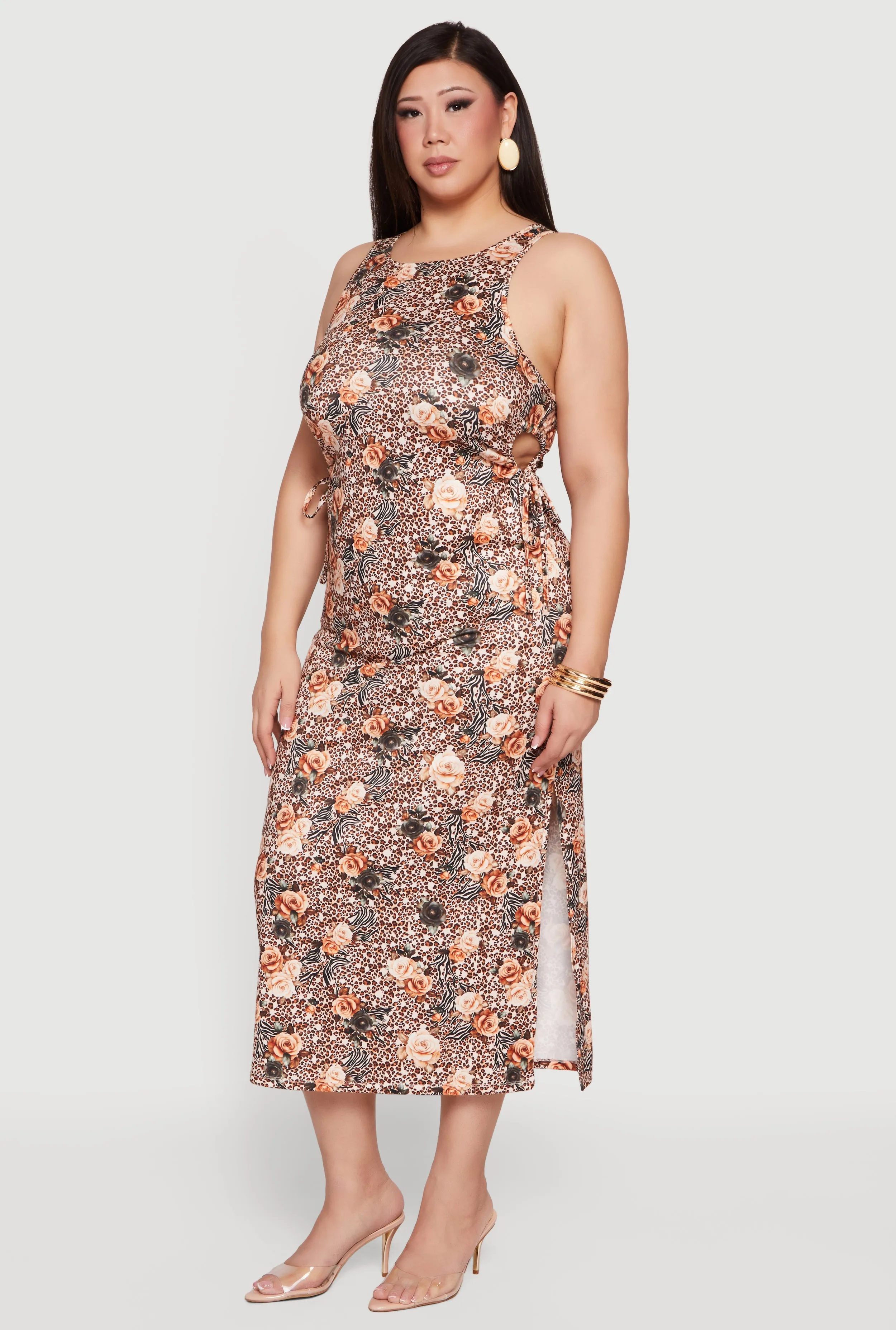 Plus Size Floral Animal Print Side Slit Cut Out Detail Dress sold by Rainbow product image thumbnail 2