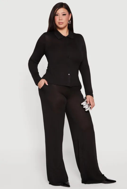 Plus Size High Waisted Wide Leg Pants sold by Rainbow