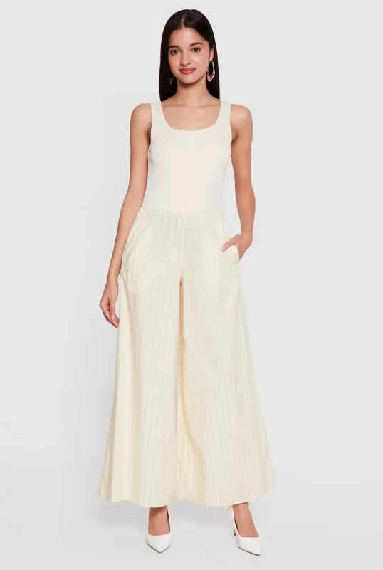 Rib Knit Striped Wide Leg Jumpsuit sold by Rainbow