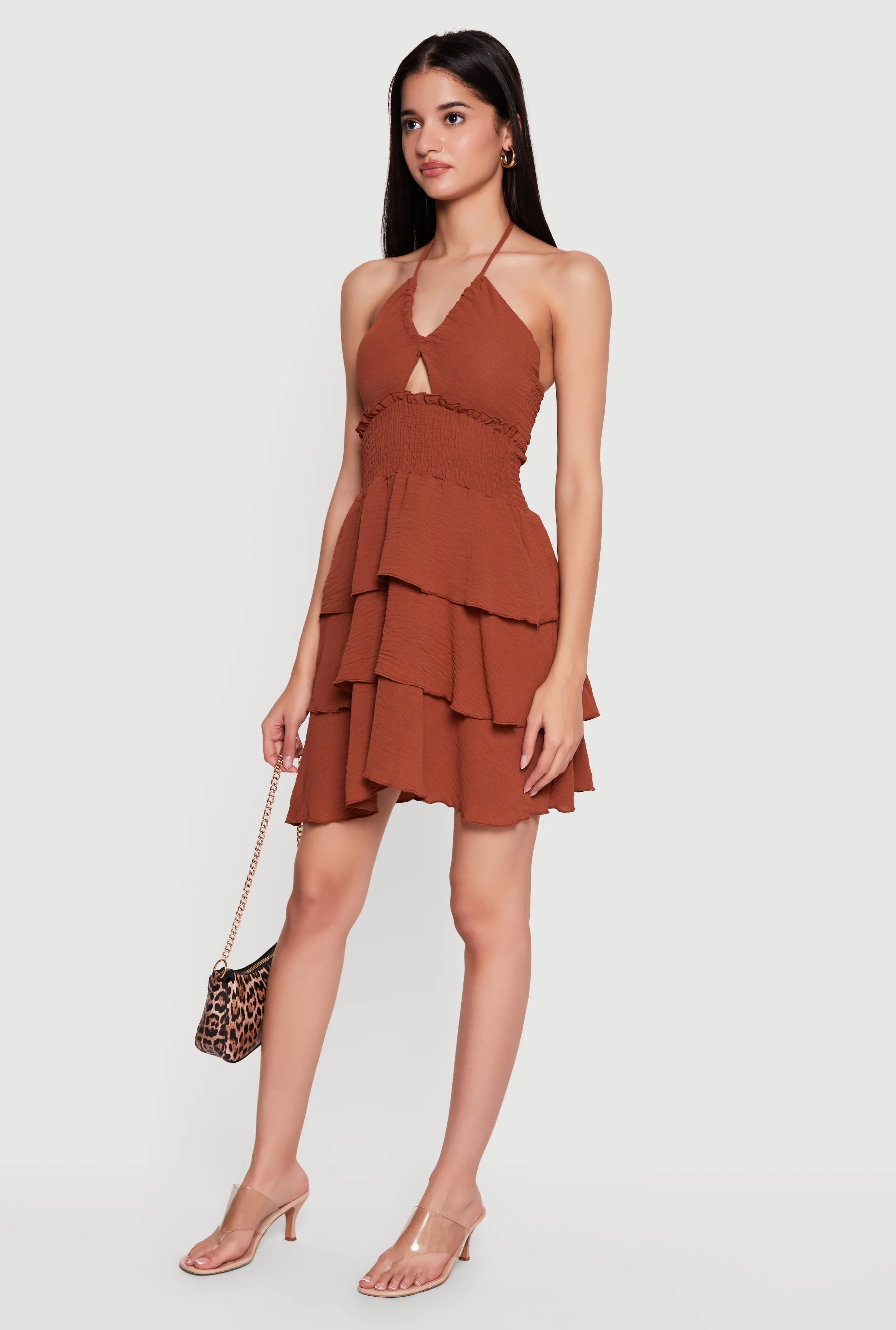 Smocked Tiered Ruffle Halter Neck Mini Dress sold by Rainbow product image thumbnail 2